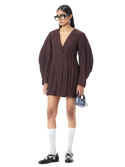 Crushed Balloon Sleeve Dress