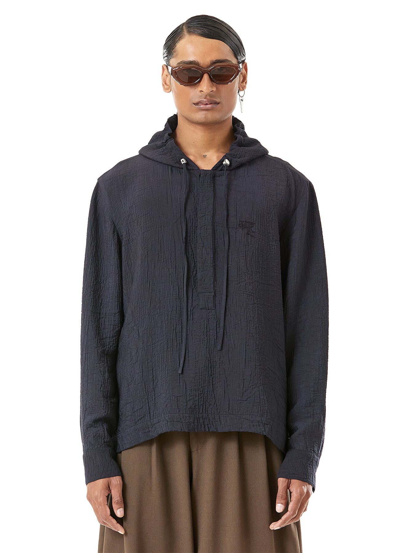 Textured Cropped Hoodie Polo