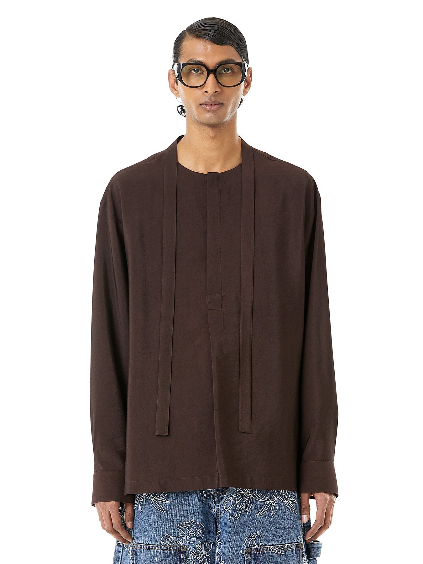 Deconstructed Mandarin Satin Shirt