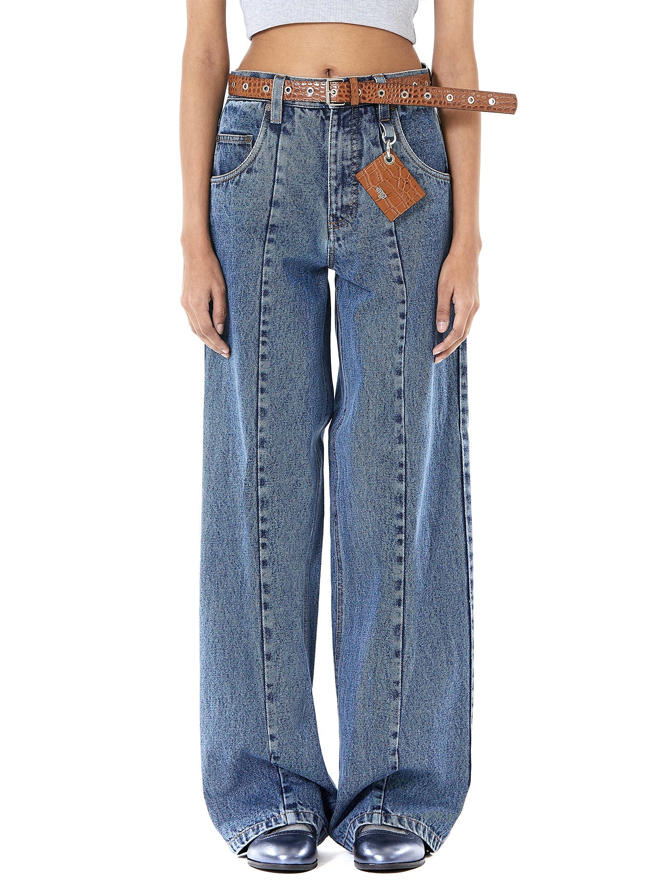 Half & Half Wide Leg Split Jeans