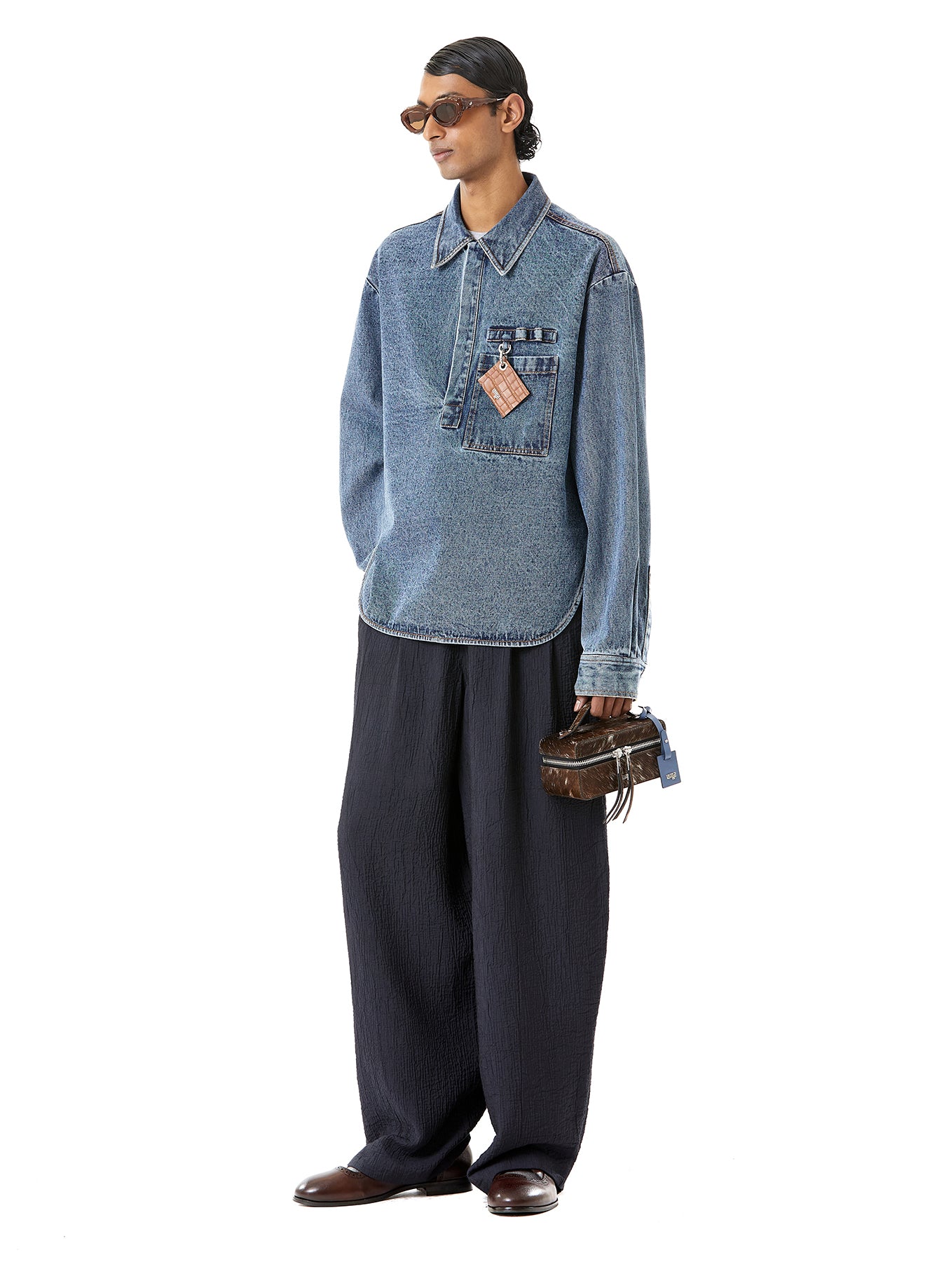 Denim Polo Shirt With Pocket Charm