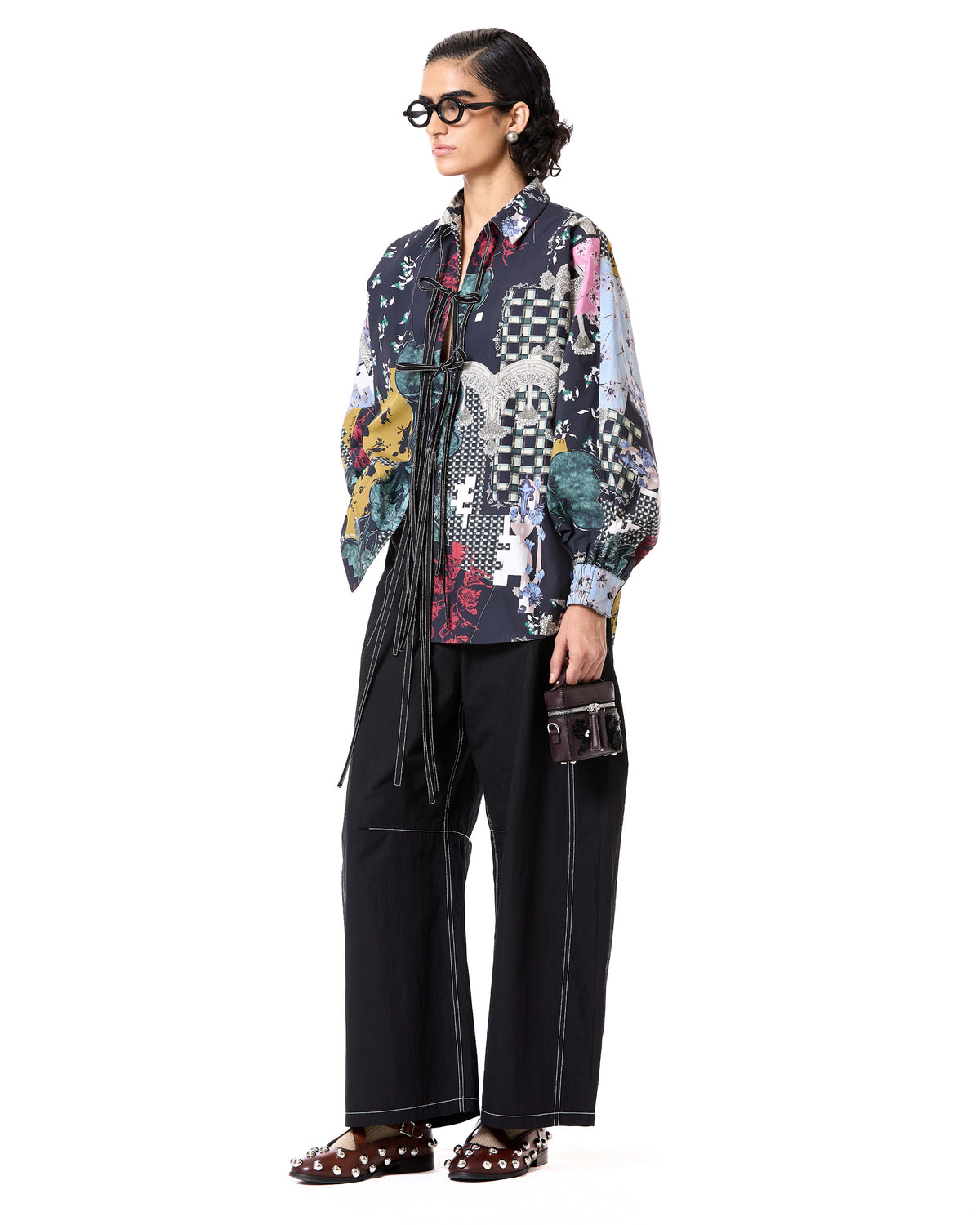 Composite Print Tie-Up Shirt