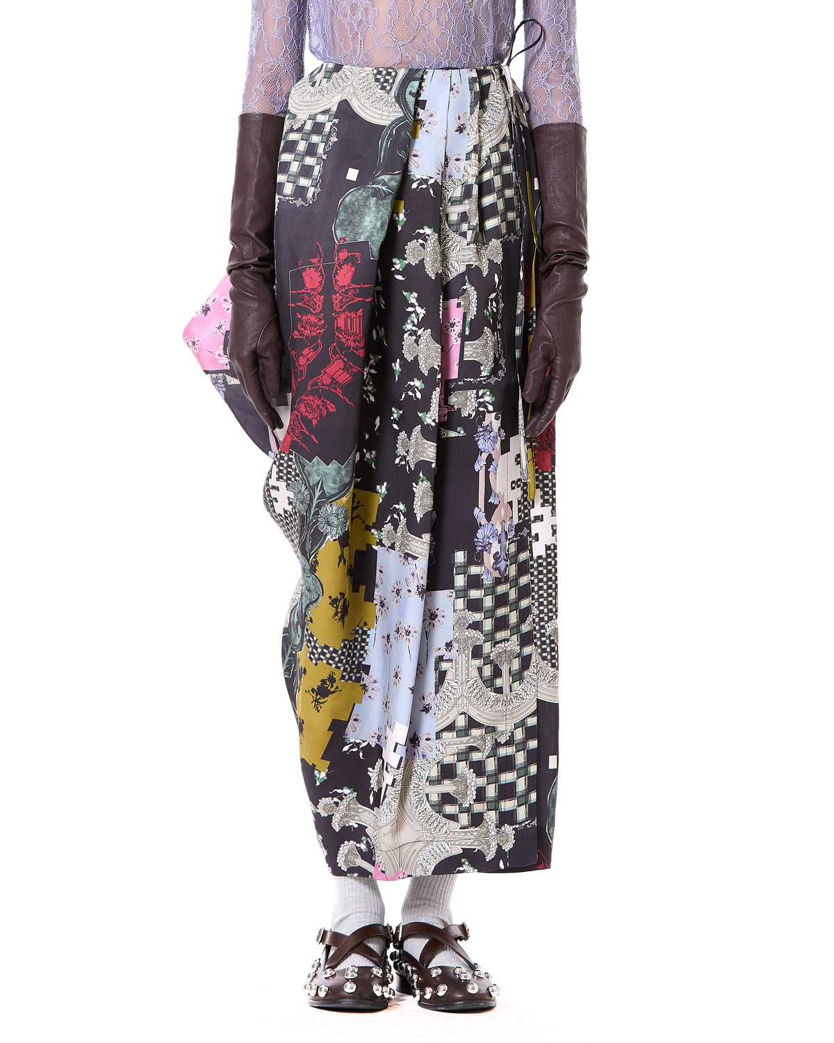 Composite Print Asymmetric Wrap Skirt