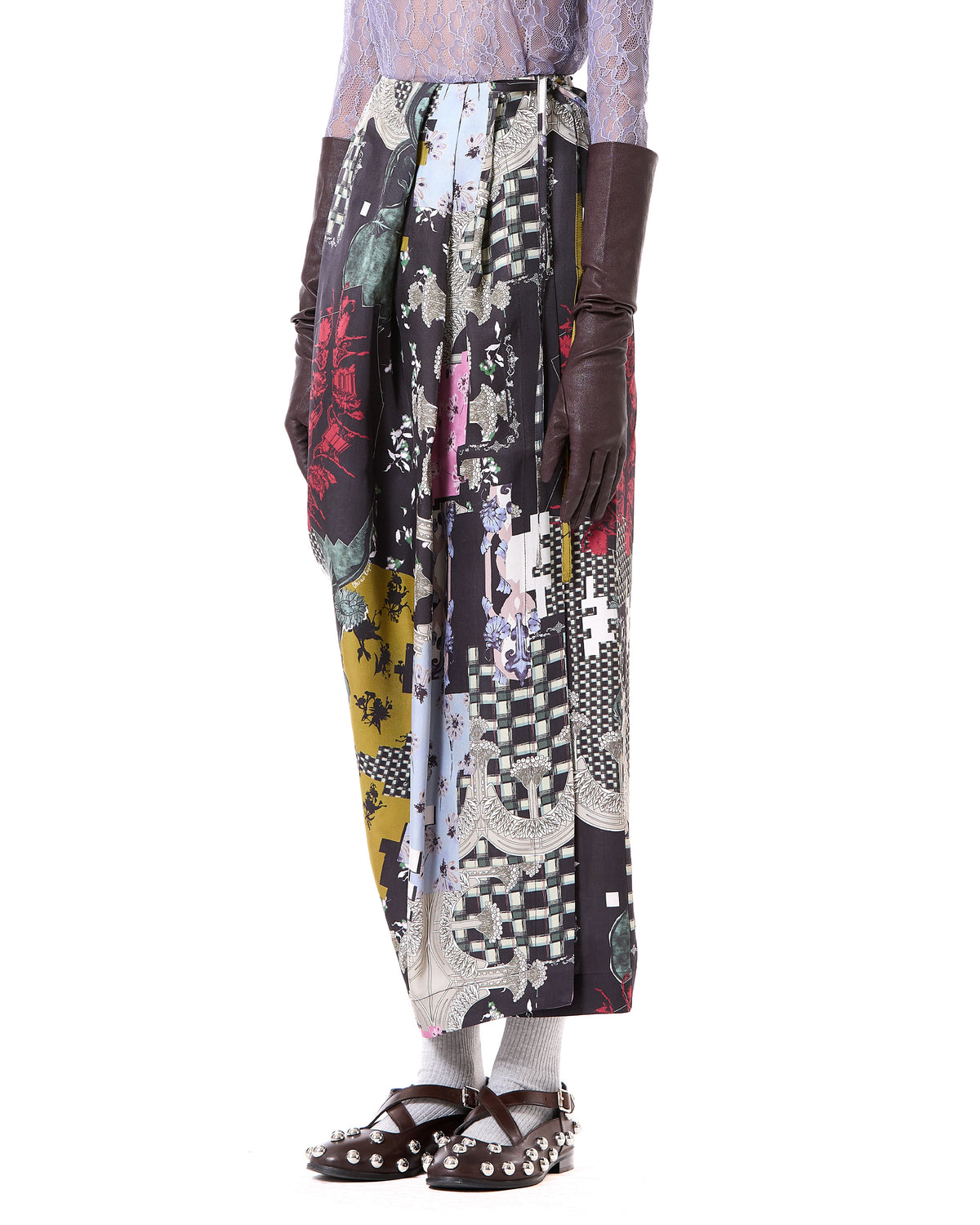 Composite Print Asymmetric Wrap Skirt
