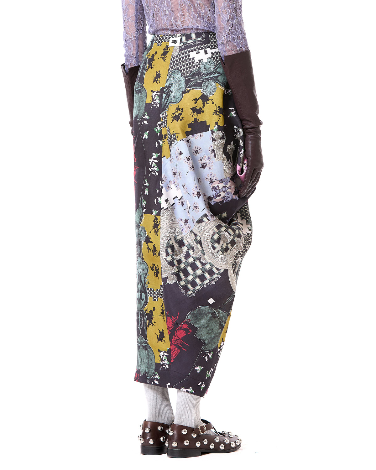 Composite Print Asymmetric Wrap Skirt