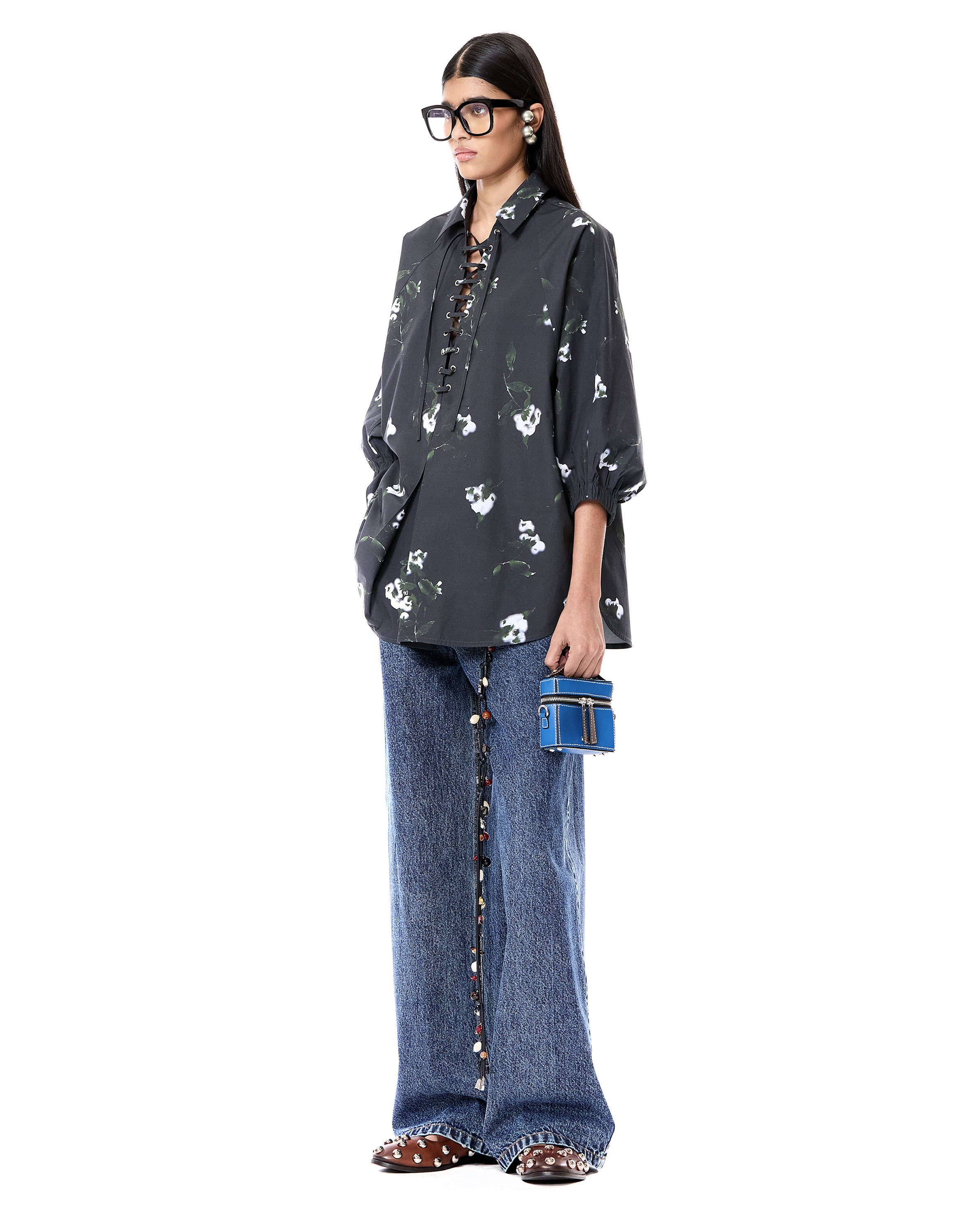 Printed Laced Polo Batwing Shirt