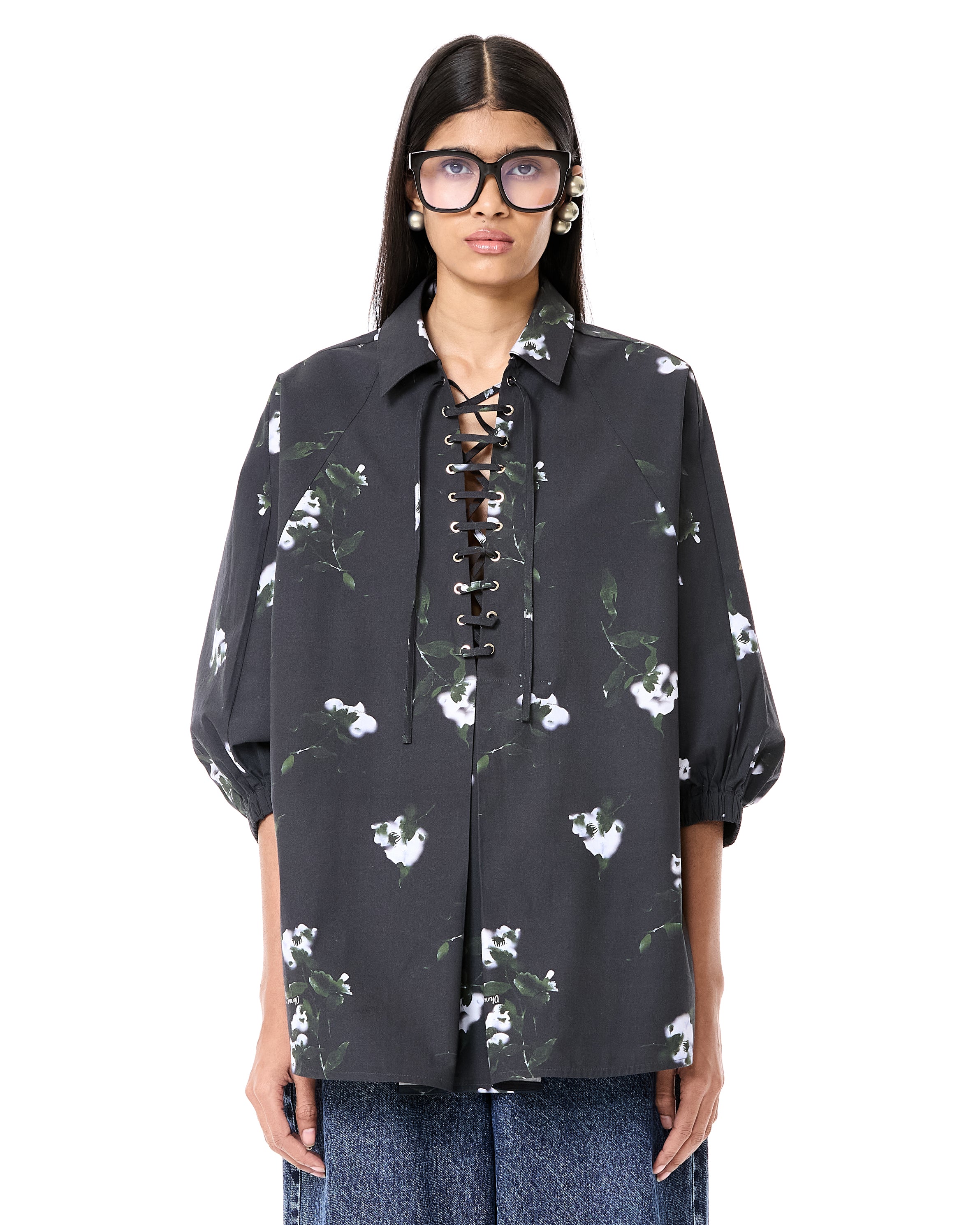 Printed Laced Polo Batwing Shirt