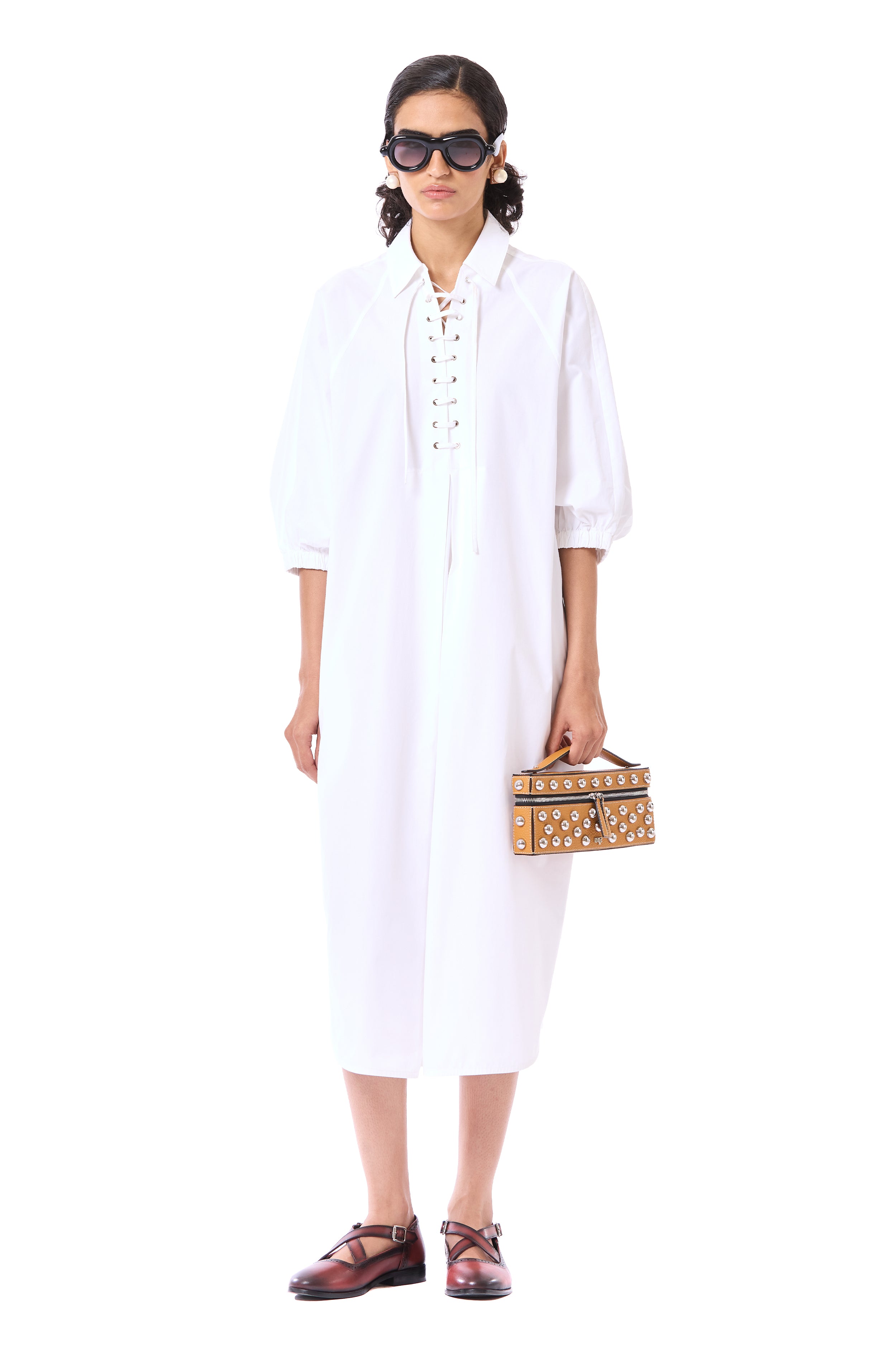 Laced Polo Batwing Shirt Dress