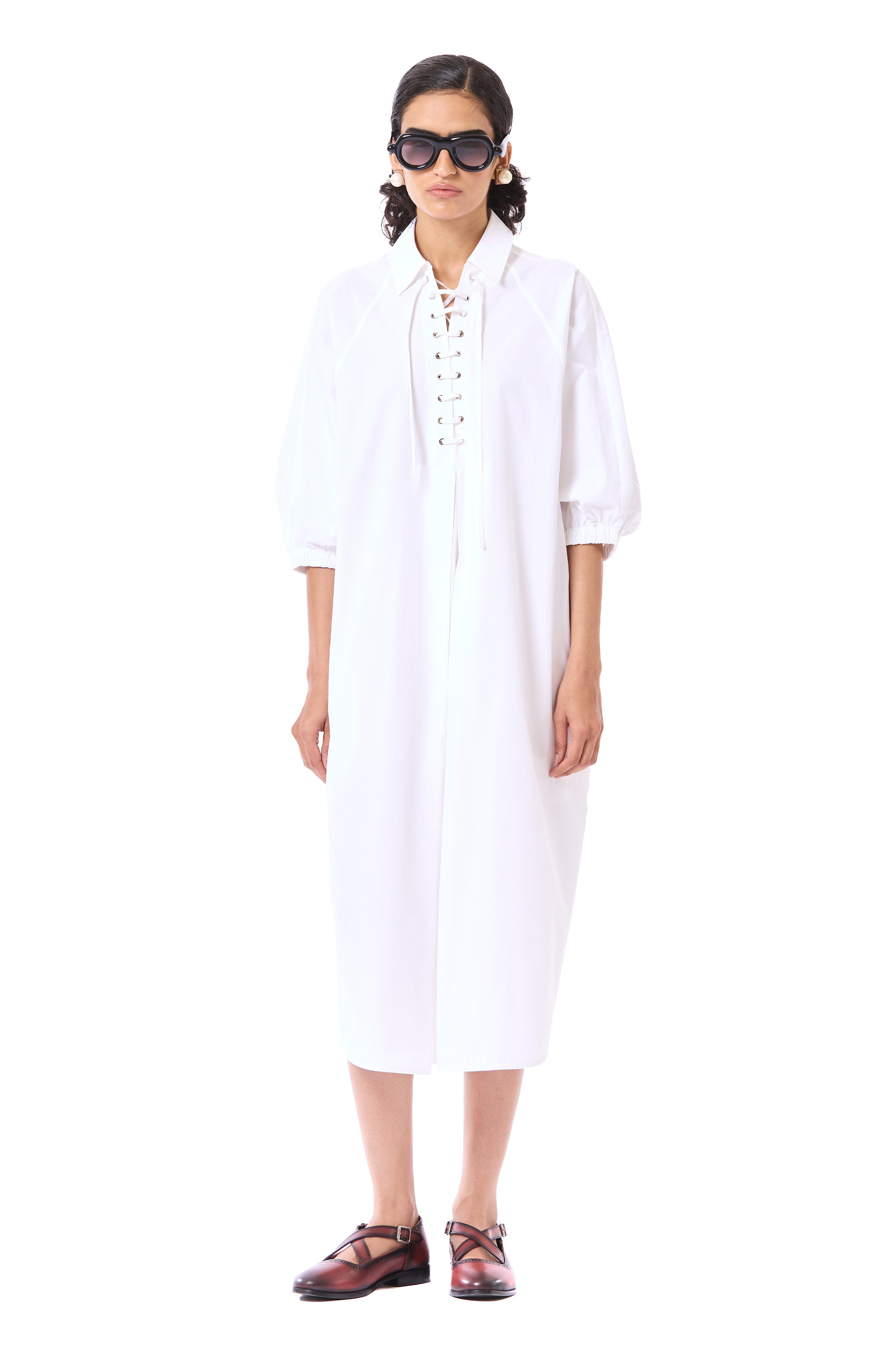 Laced Polo Batwing Shirt Dress