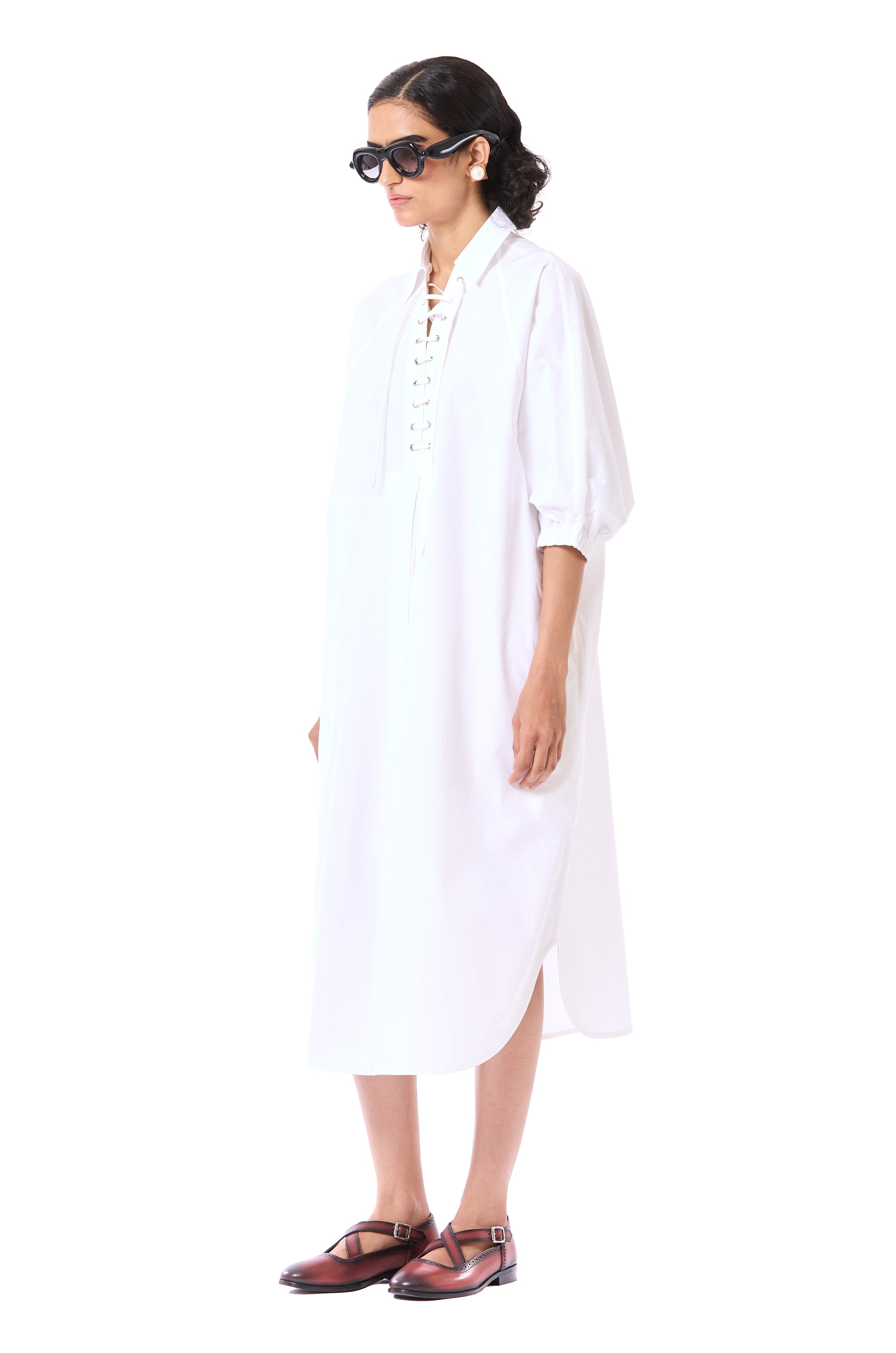 Laced Polo Batwing Shirt Dress