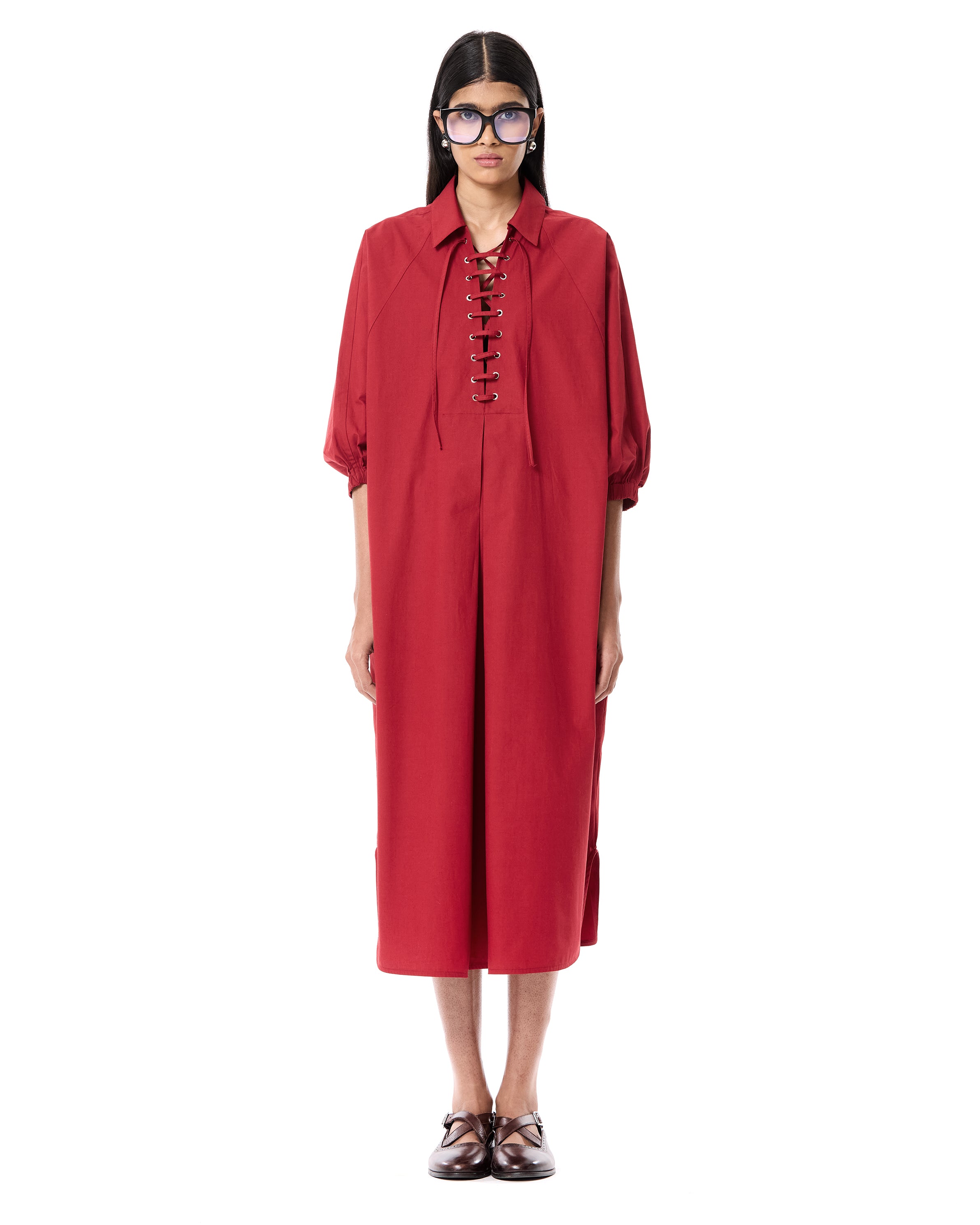Laced Polo Batwing Shirt Dress