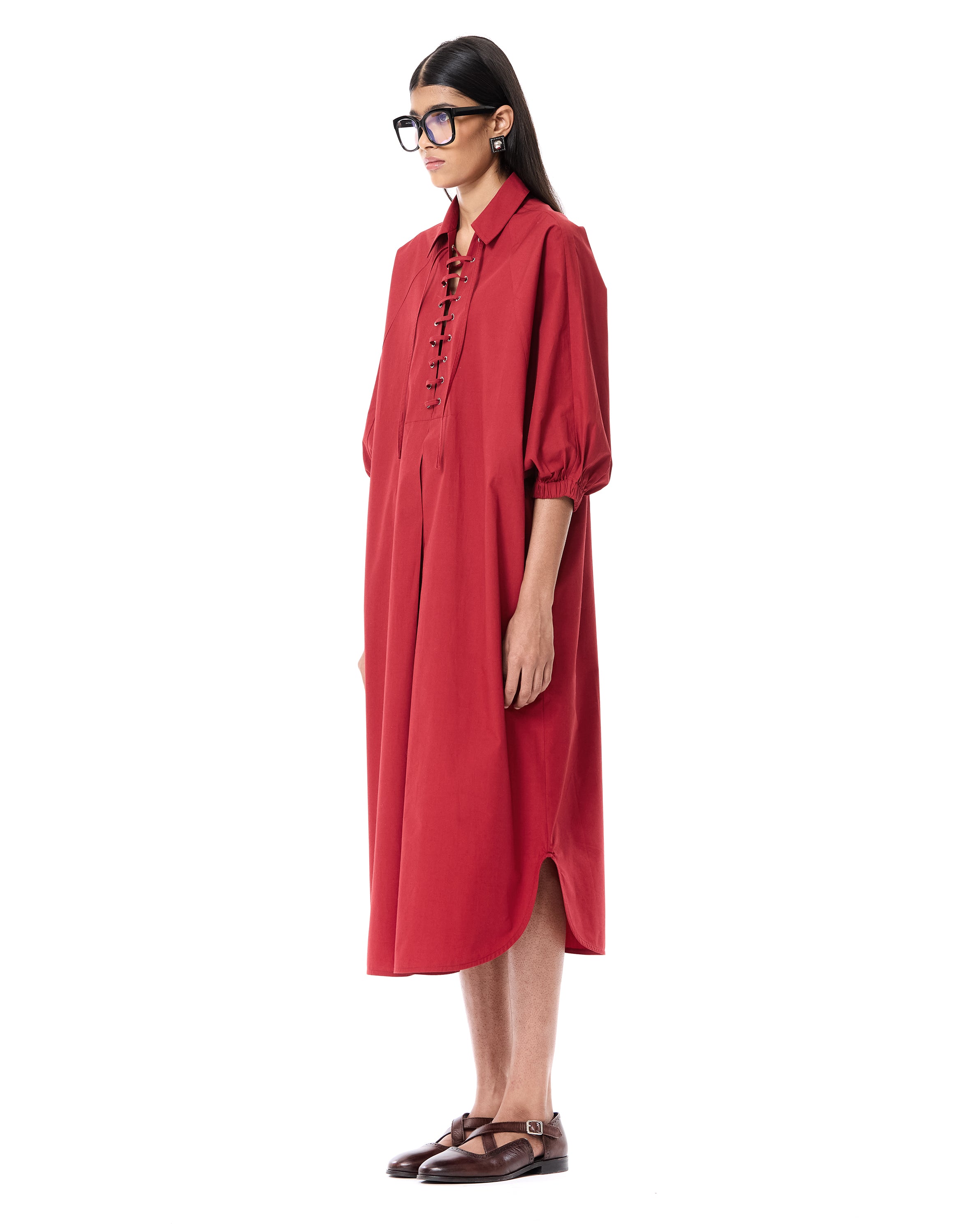 Laced Polo Batwing Shirt Dress