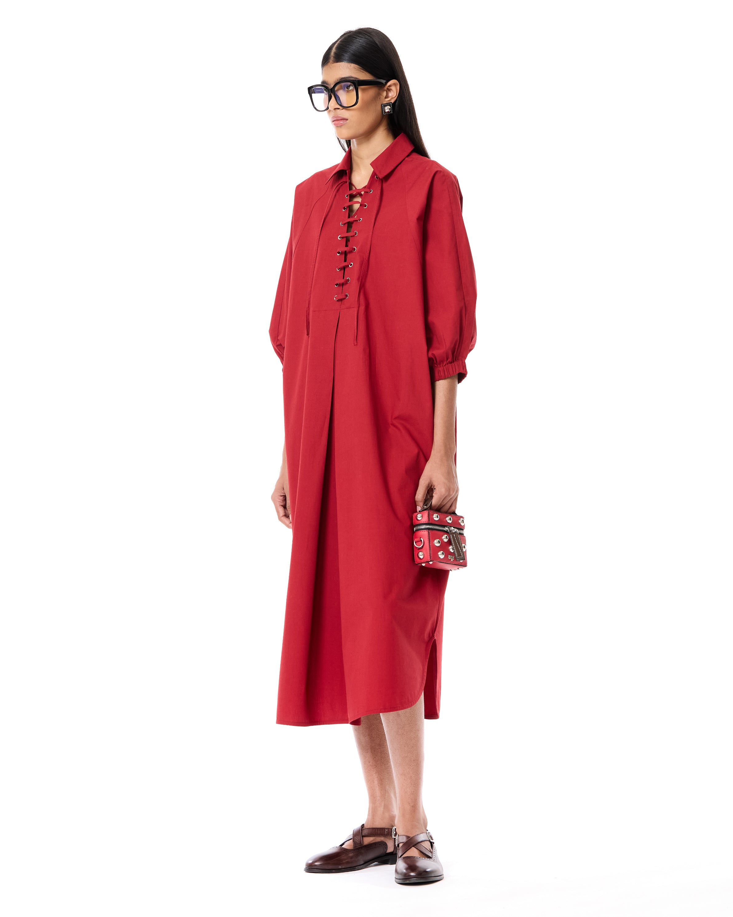 Laced Polo Batwing Shirt Dress