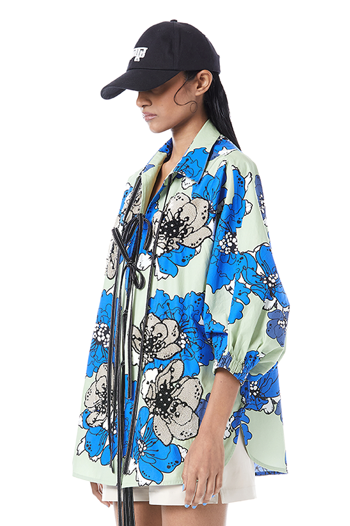 FLORA HAND EMBROIDERED TIE-UP SHIRT