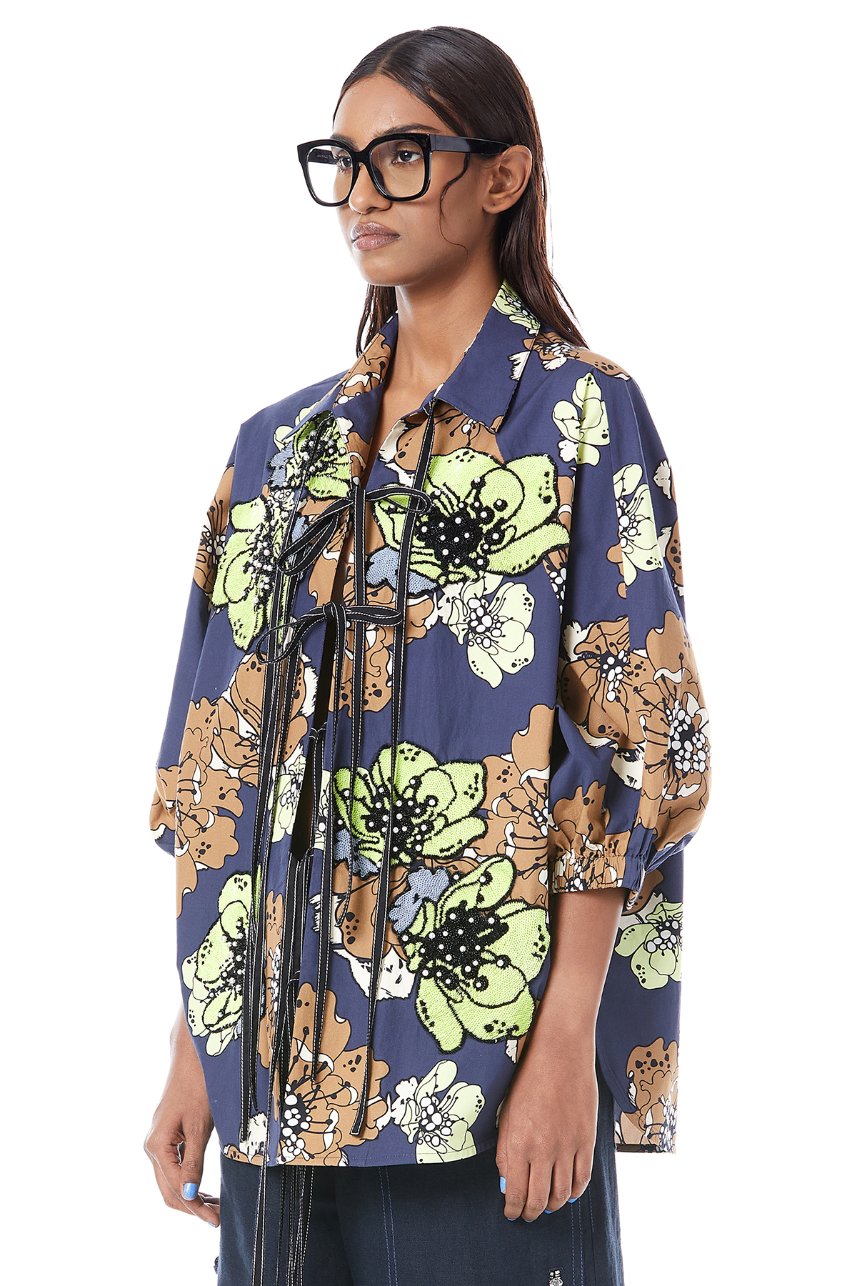 FLORA HAND EMBROIDERED TIE-UP SHIRT