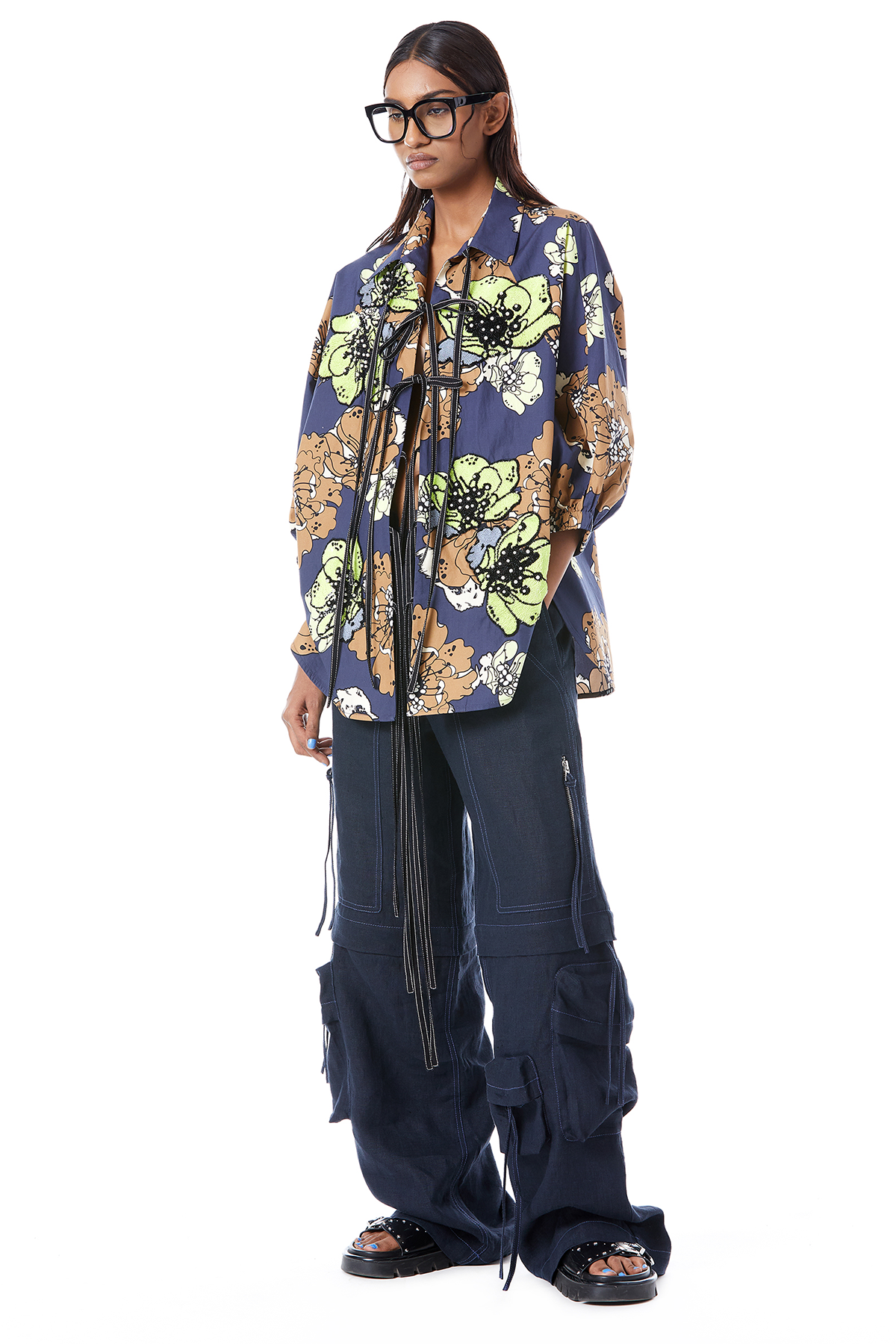 FLORA HAND EMBROIDERED TIE-UP SHIRT