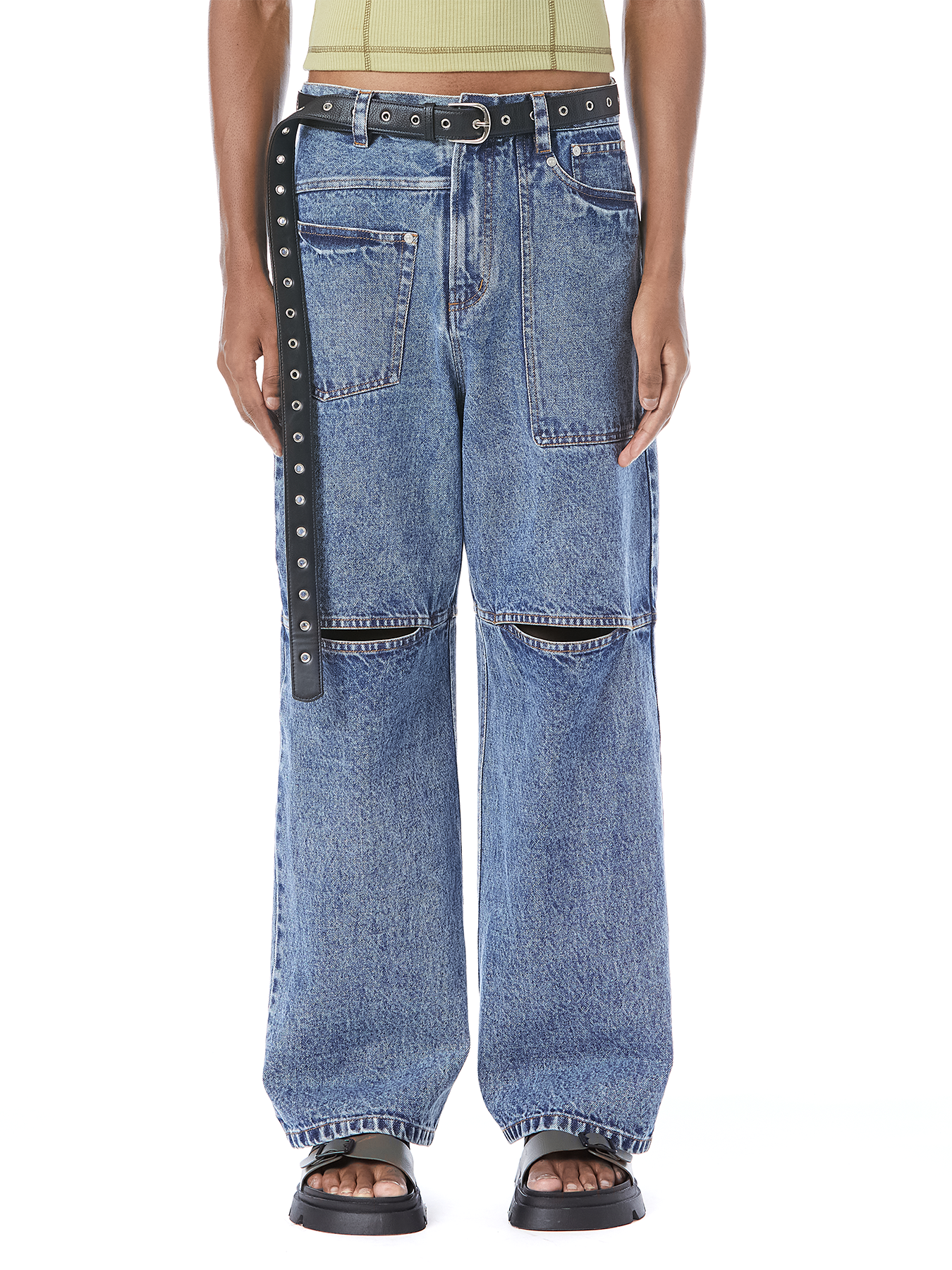 Acid Washed Slit Jeans