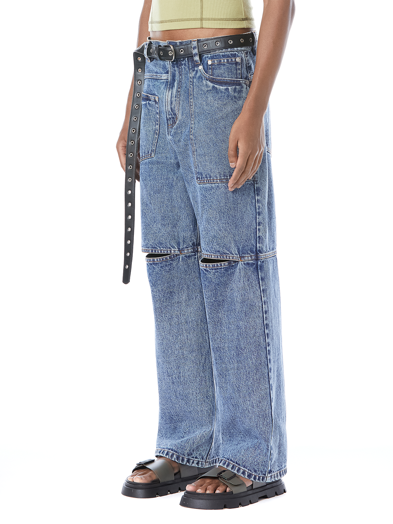 Acid Washed Slit Jeans