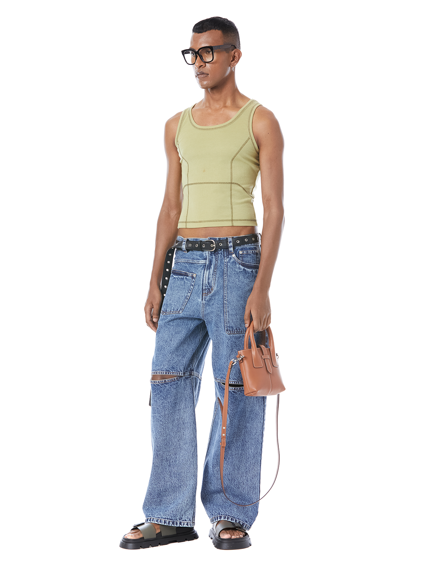 Acid Washed Slit Jeans
