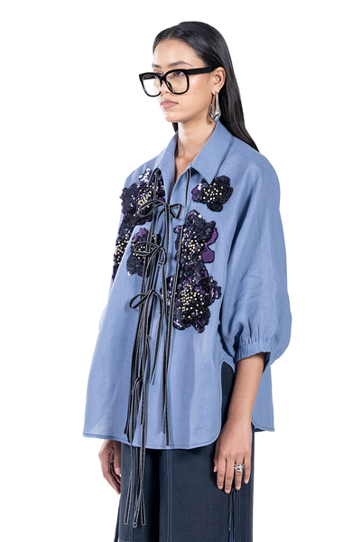 FLORA HAND EMBROIDERED TIE-UP SHIRT