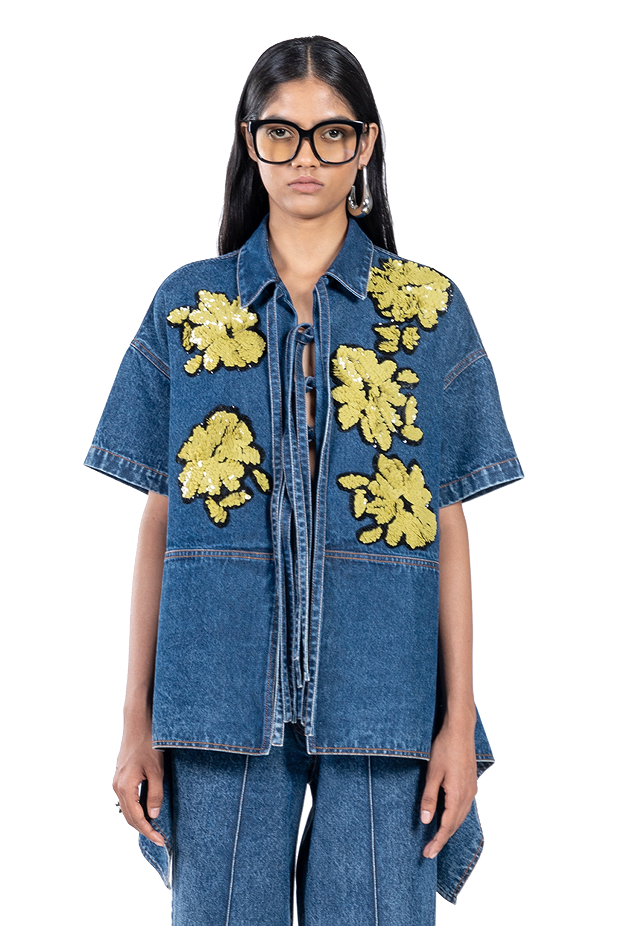HANDCRAFTED PANELED TIE-UP SHIRT