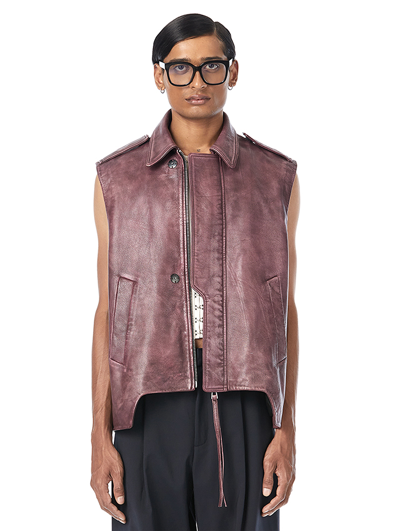 Distressed Leather Flap Vest