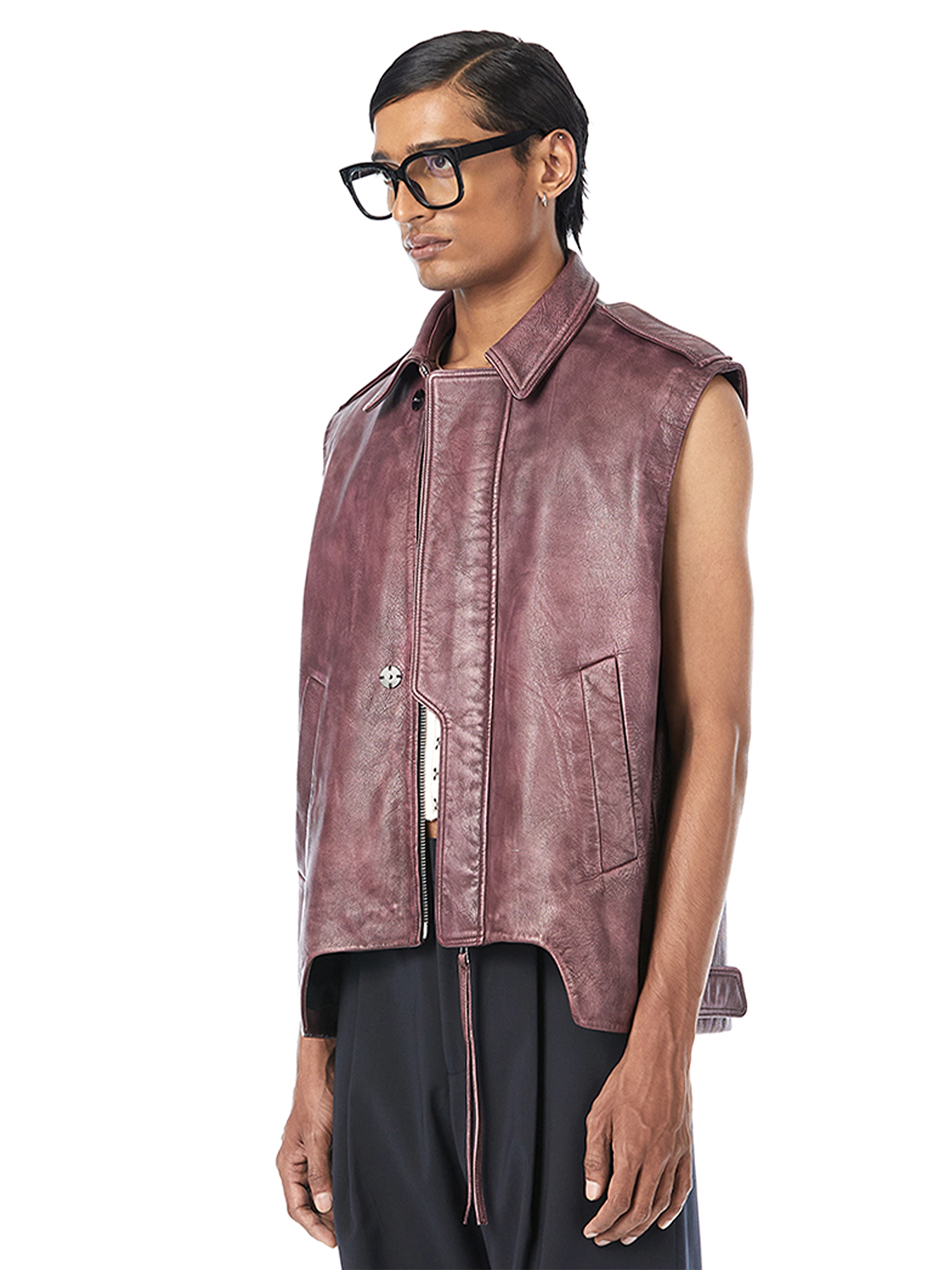 Distressed Leather Flap Vest
