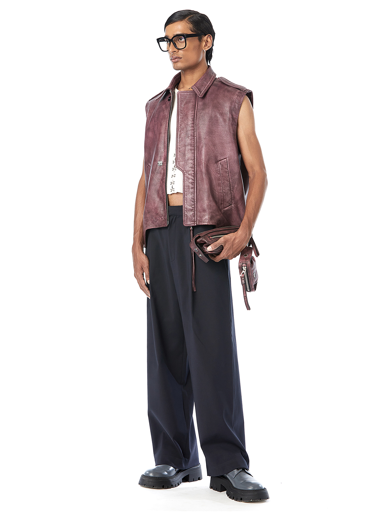 Distressed Leather Flap Vest