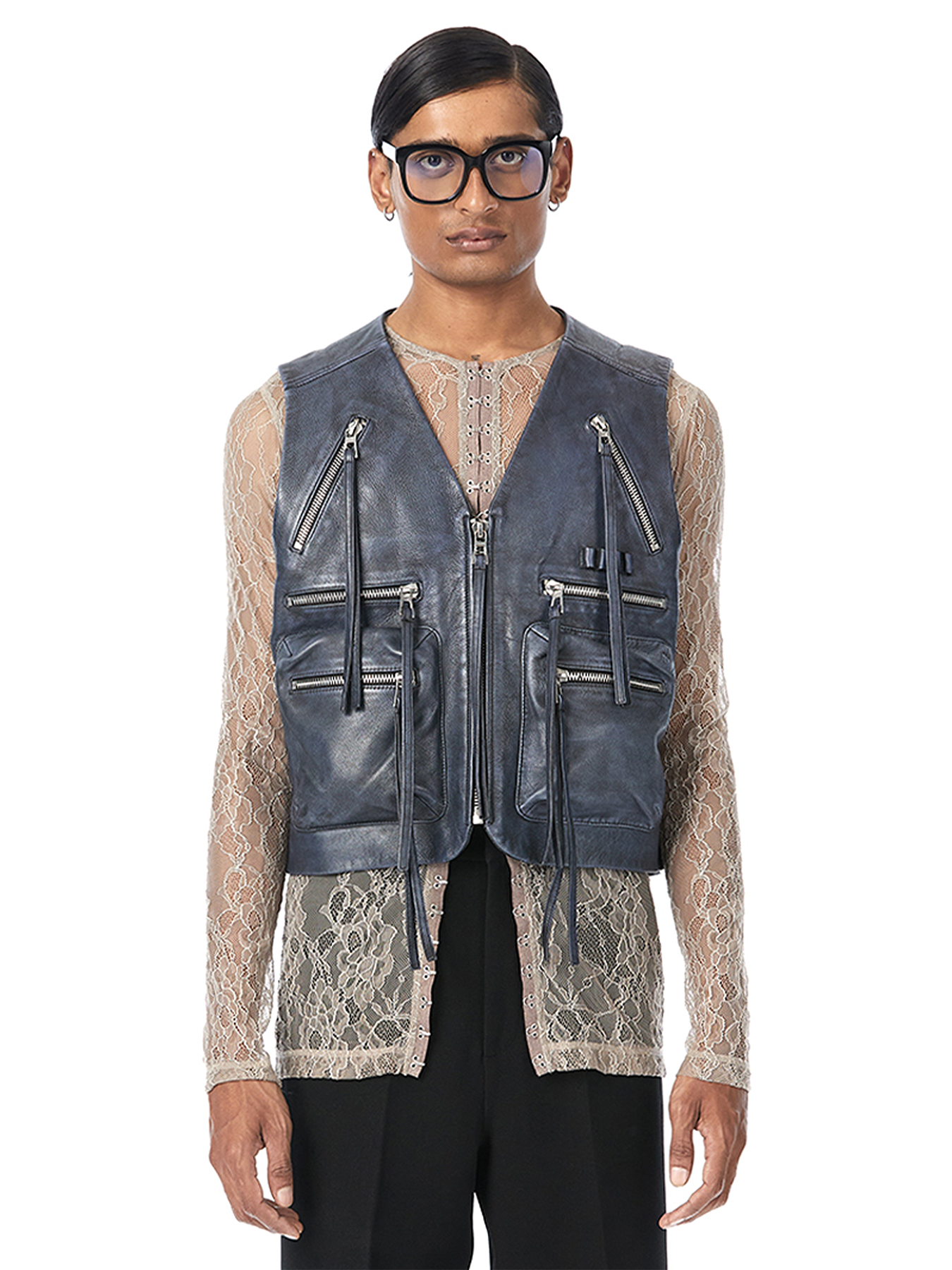 Distressed Leather Cargo Vest