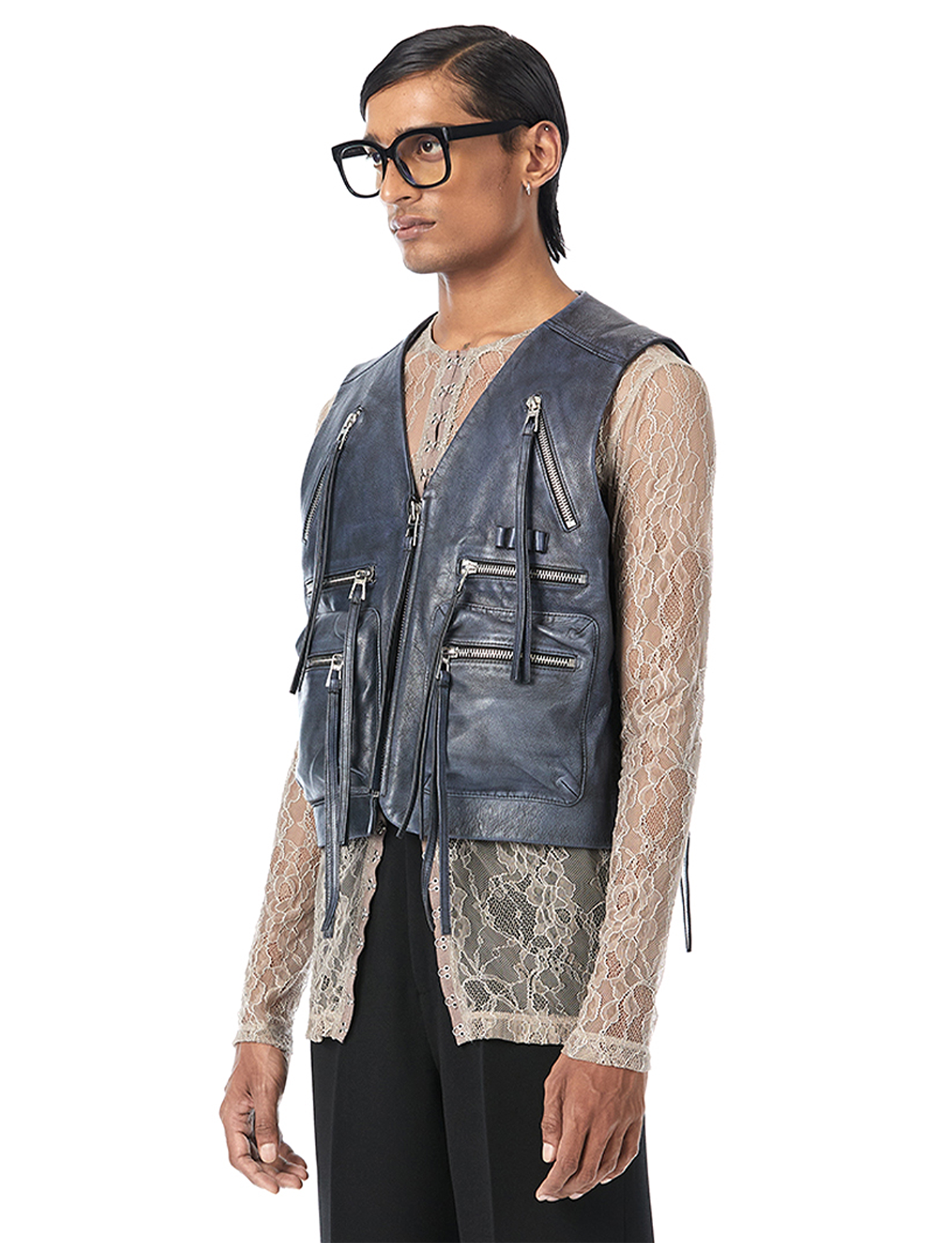 Distressed Leather Cargo Vest