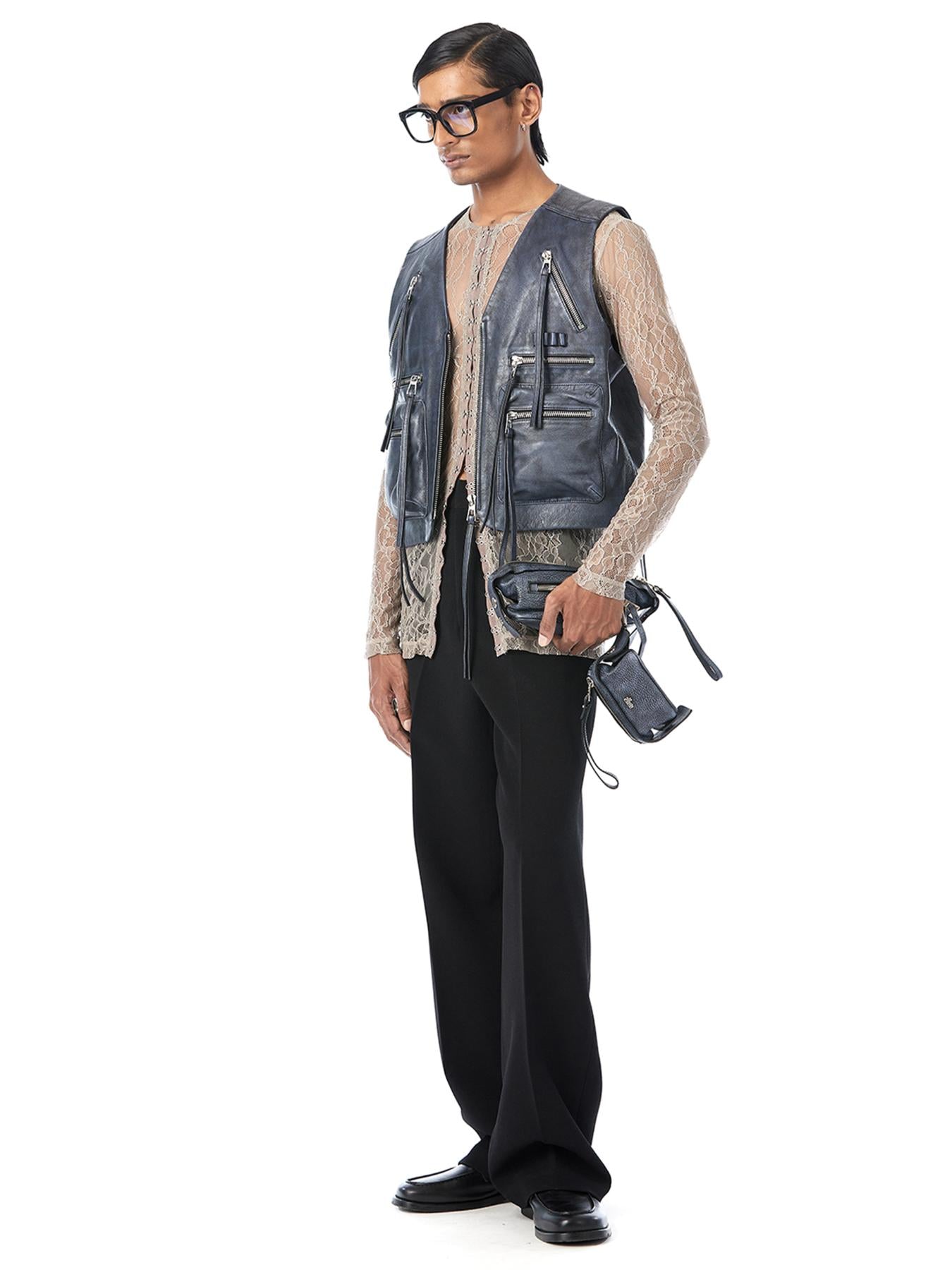 Distressed Leather Cargo Vest
