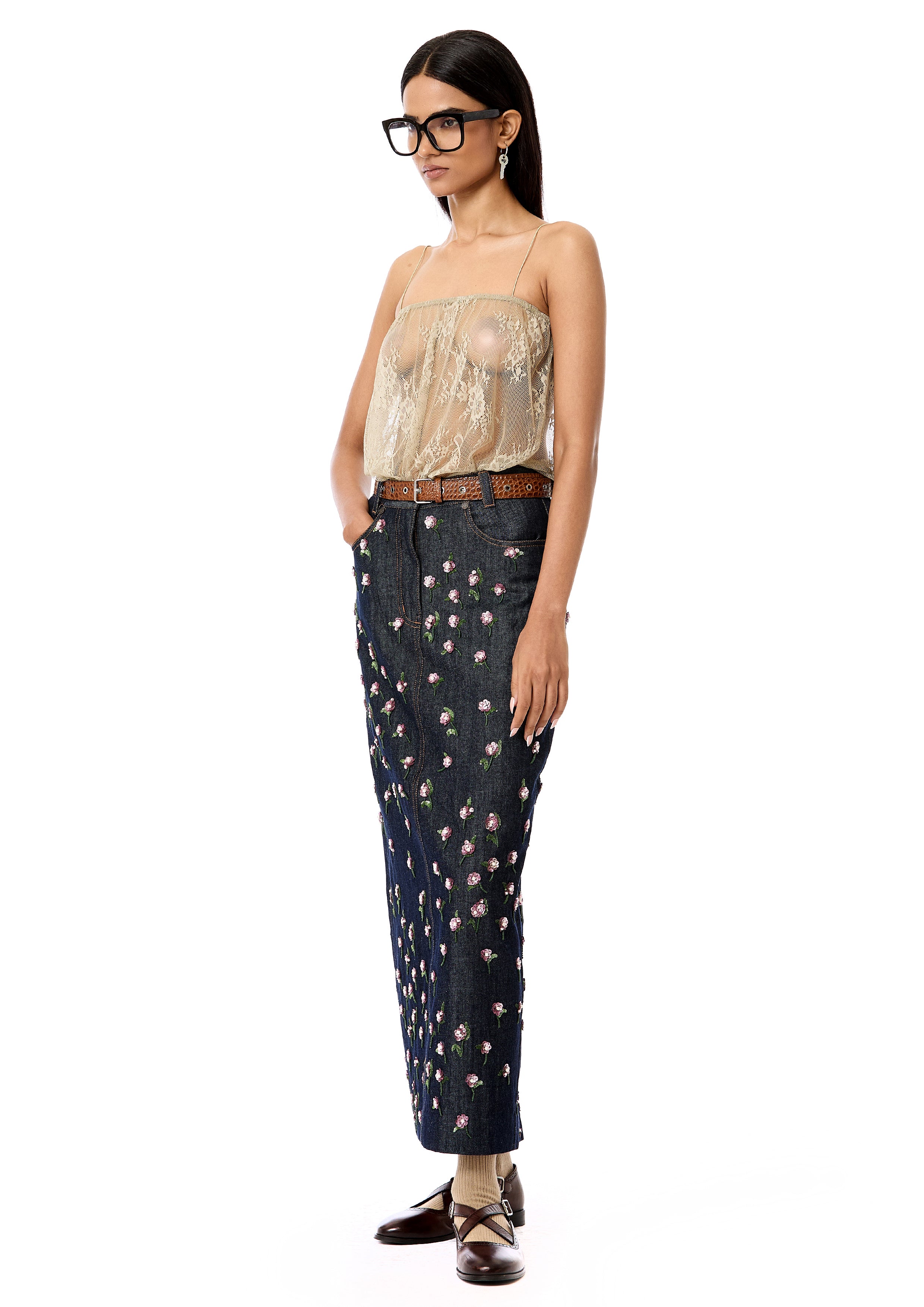 Handcrafted Denim Maxi Skirt