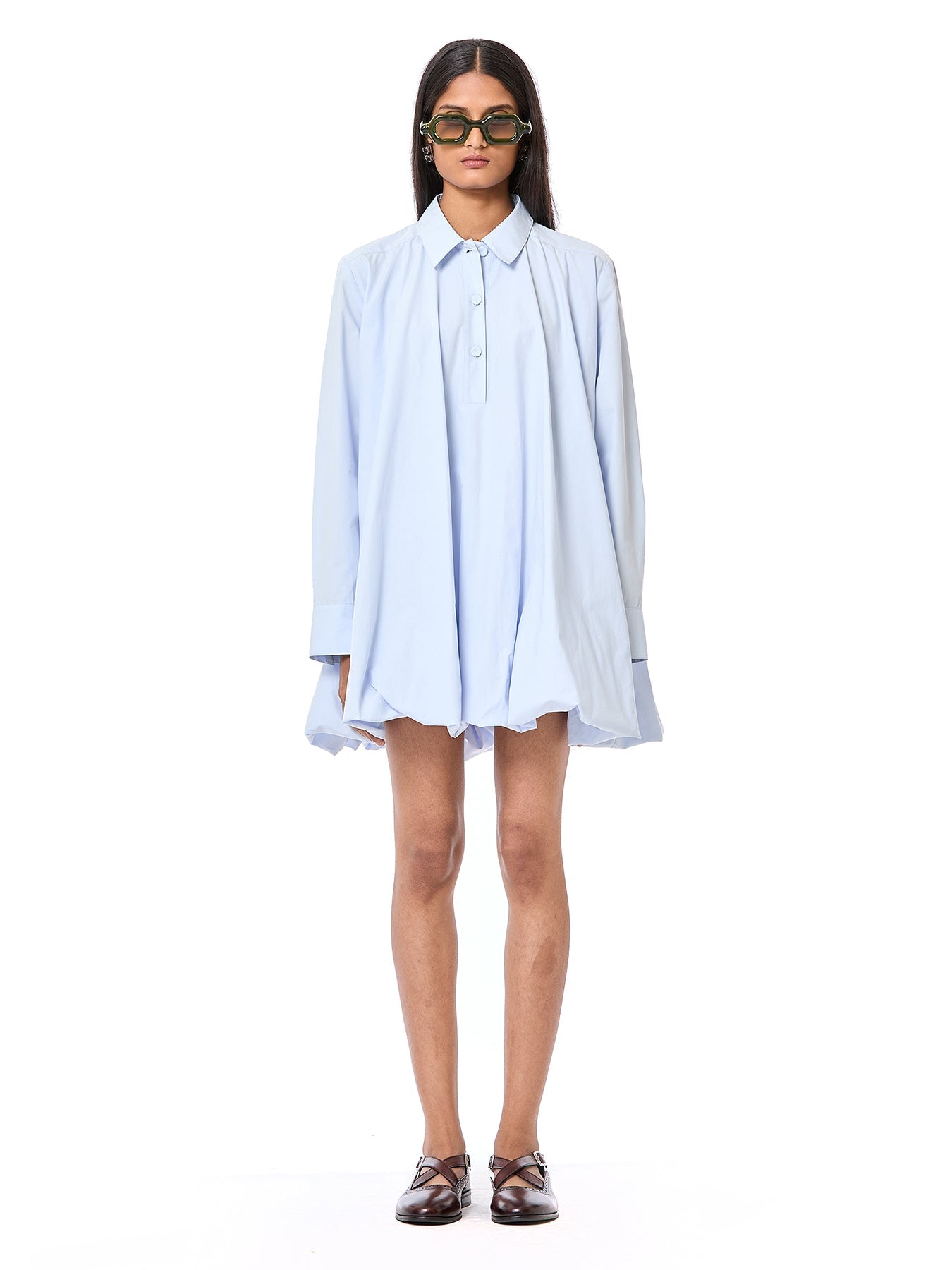 Balloon-Hem Shirt Dress