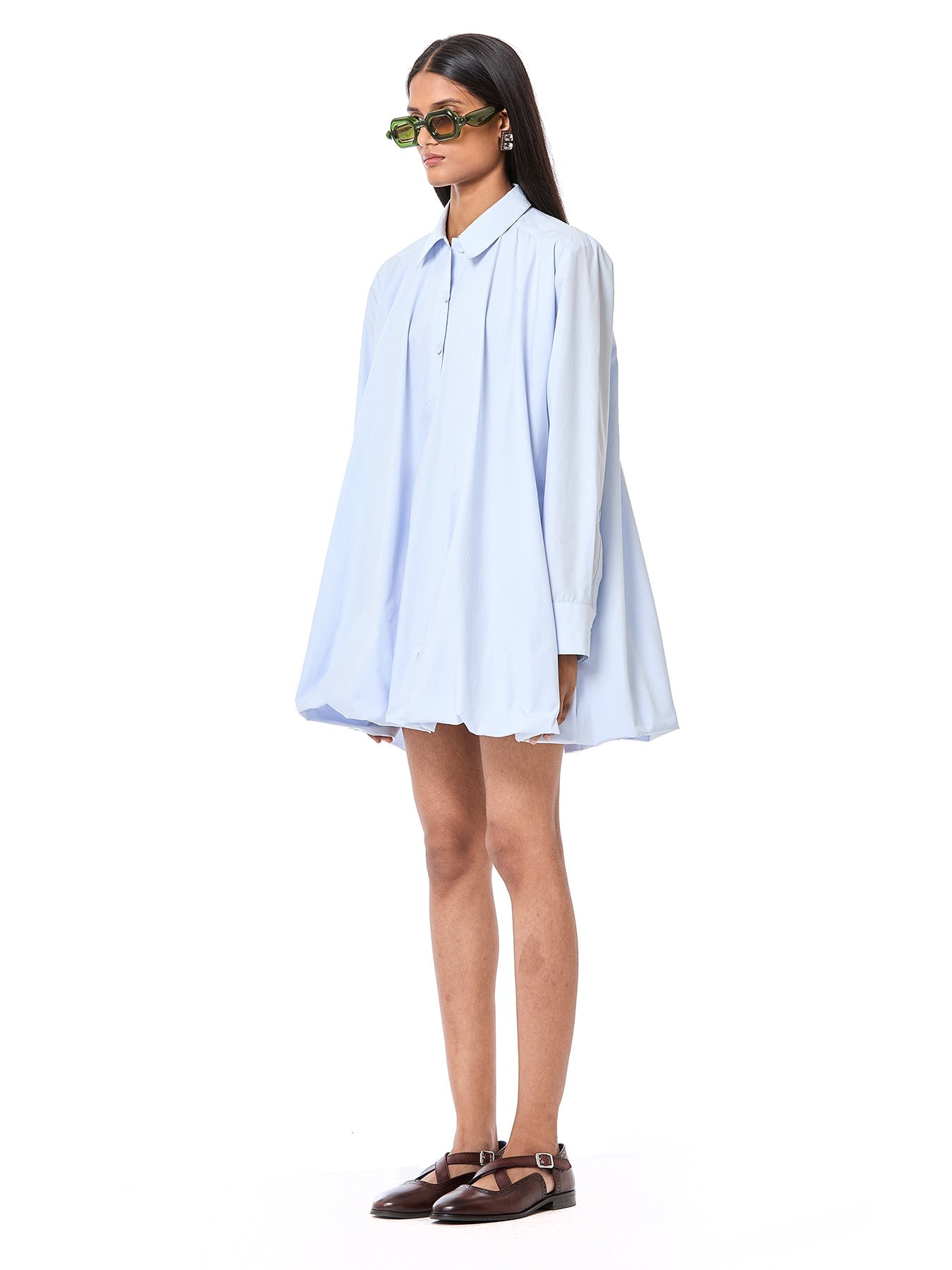 Balloon-Hem Shirt Dress