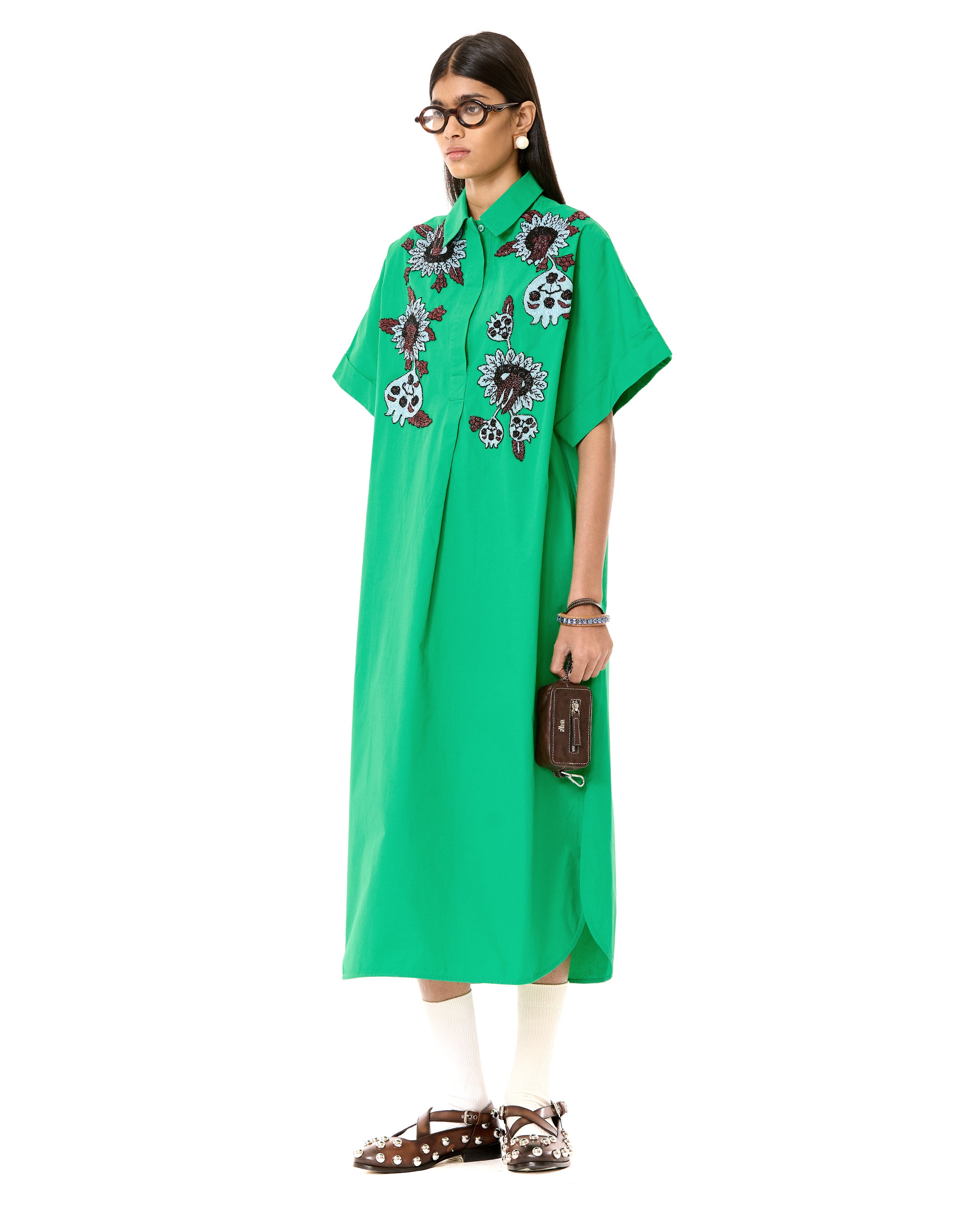 Half Polo Batwing Shirt Dress