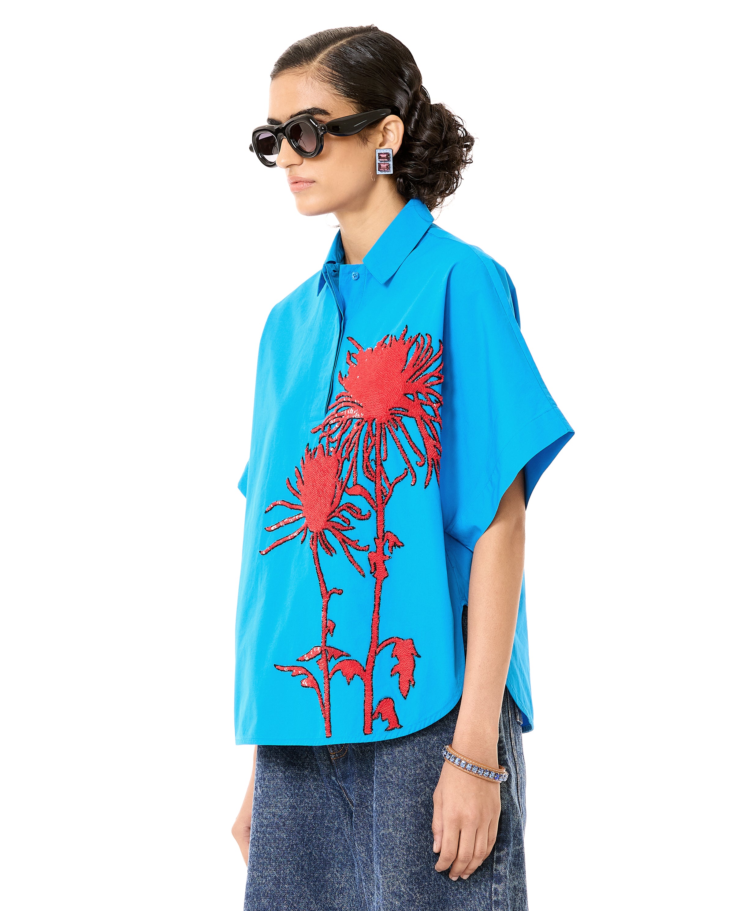 Half Polo Batwing Shirt