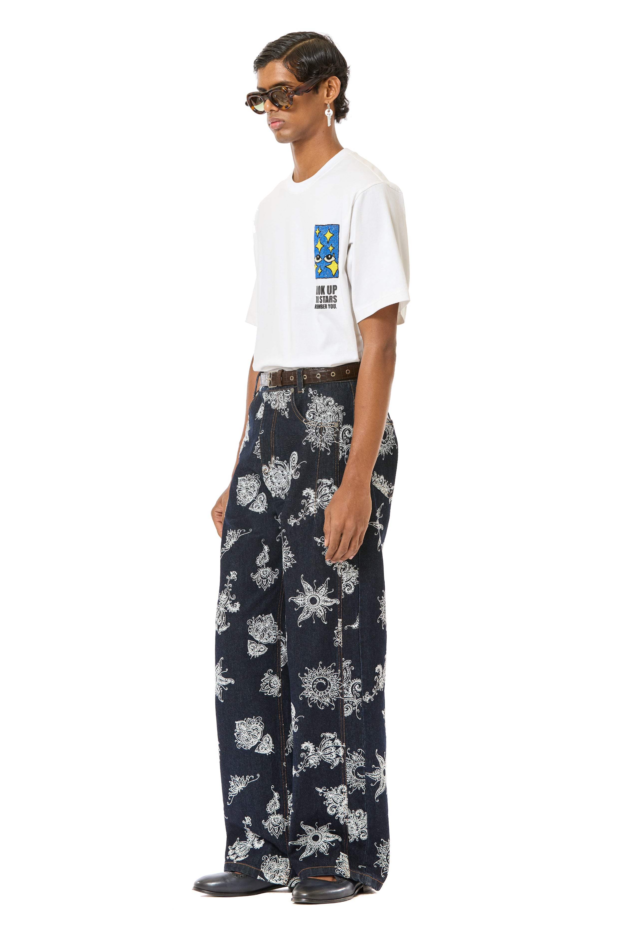 Embroidered Wide Leg Jeans