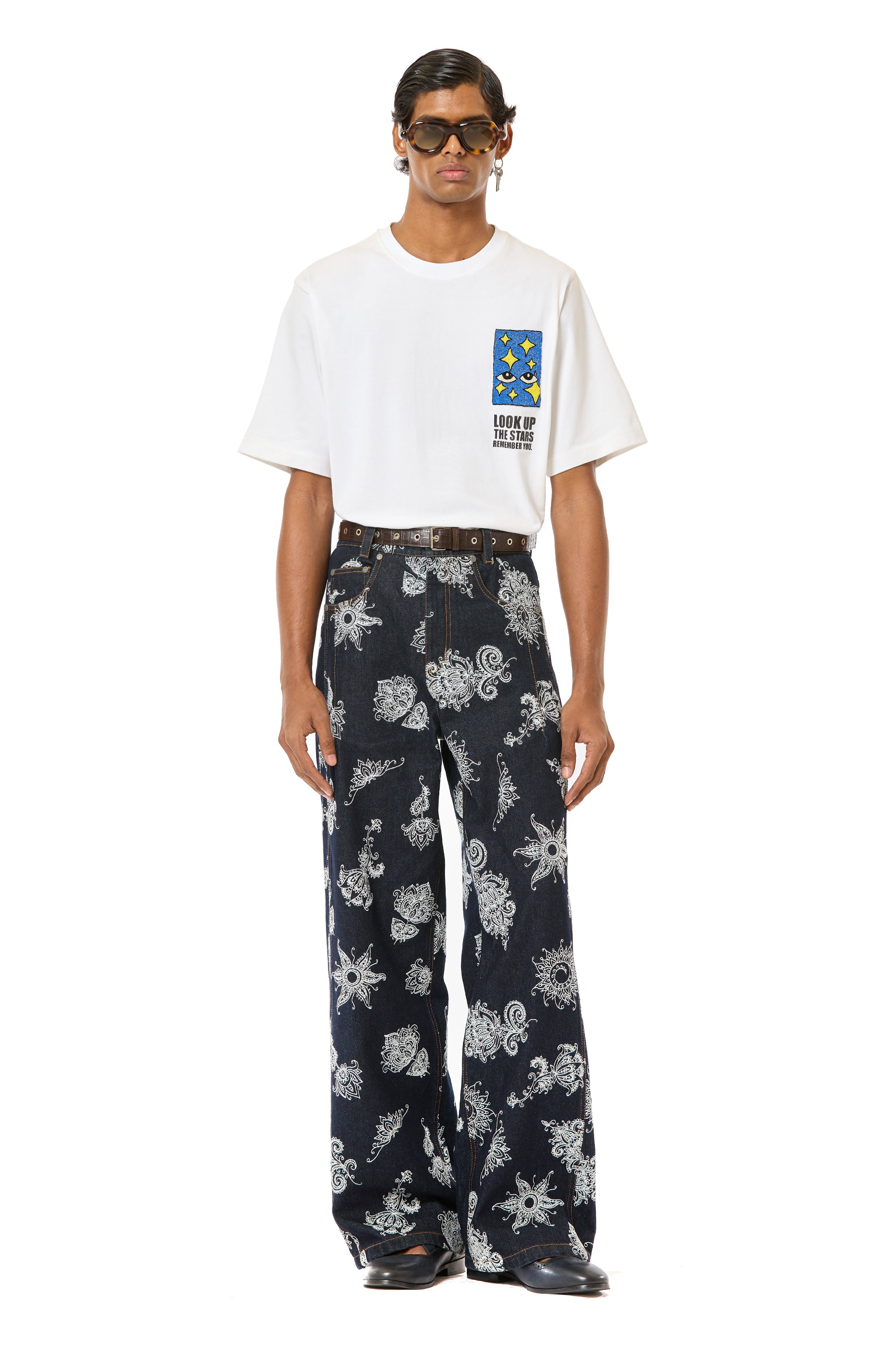 Embroidered Wide Leg Jeans