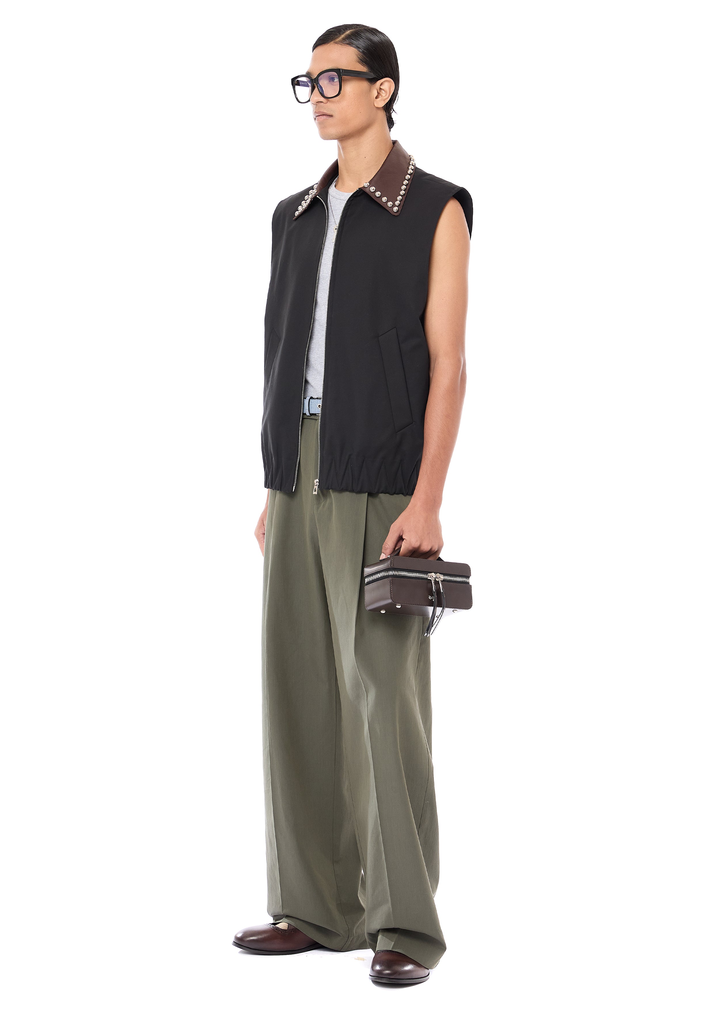 Mix Media Sleeveless Bomber