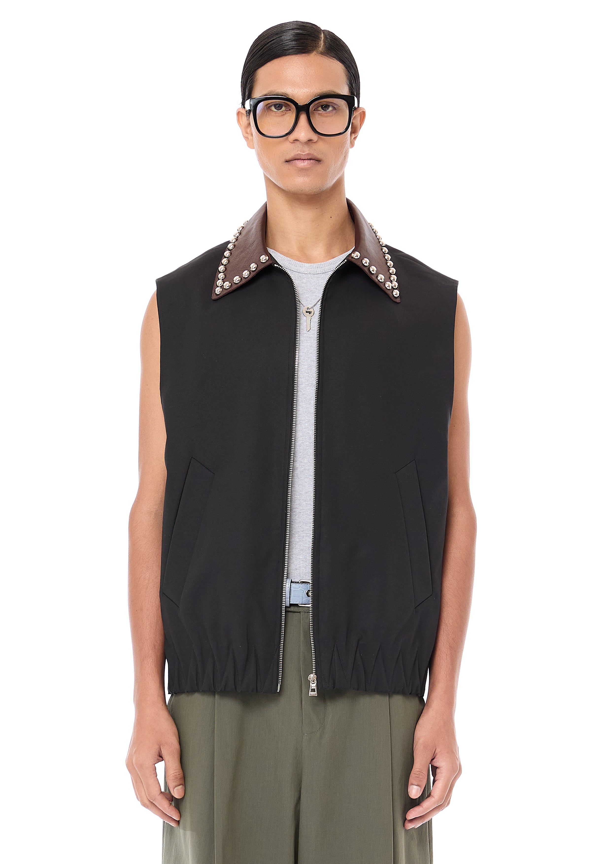 Mix Media Sleeveless Bomber
