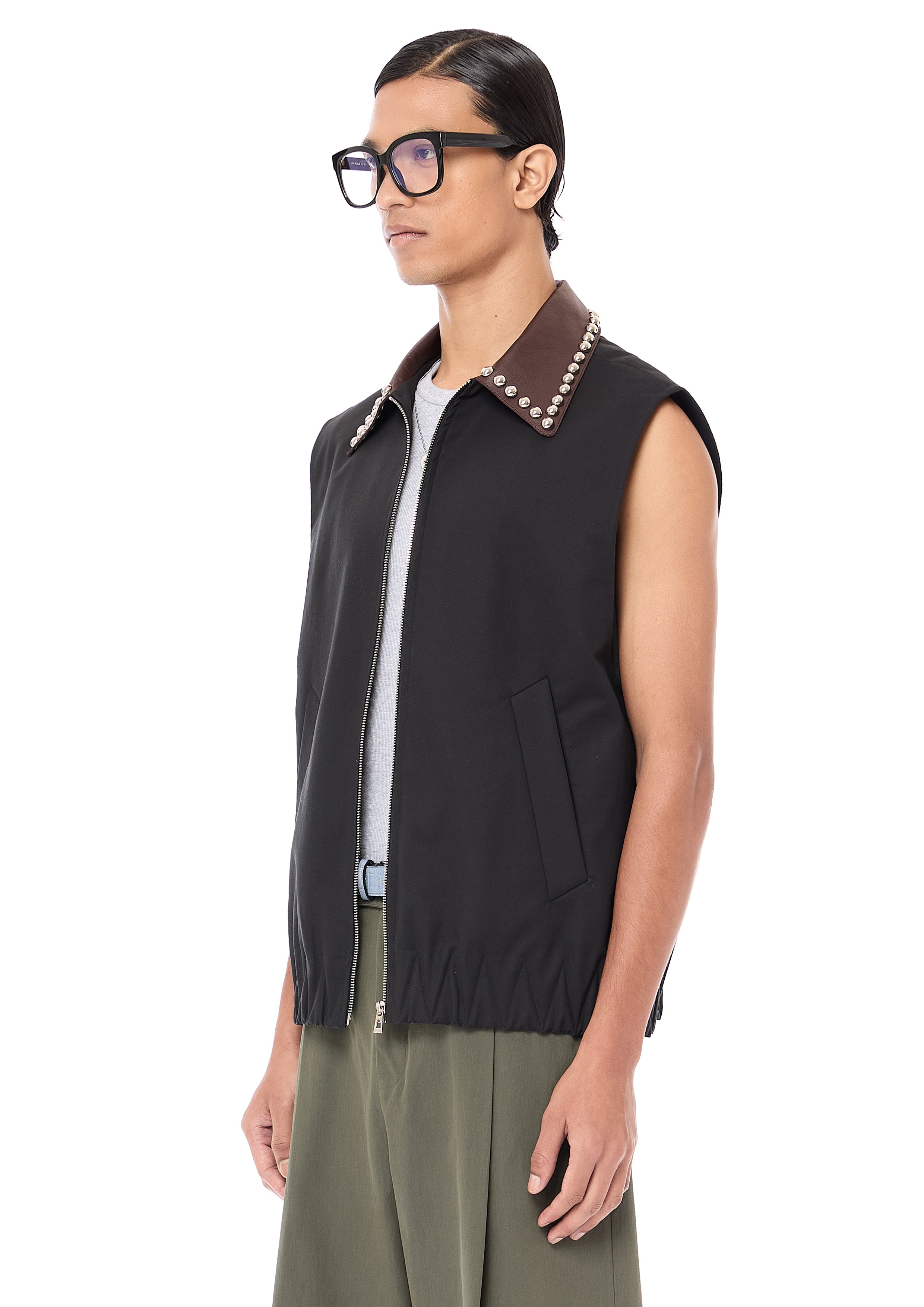 Mix Media Sleeveless Bomber