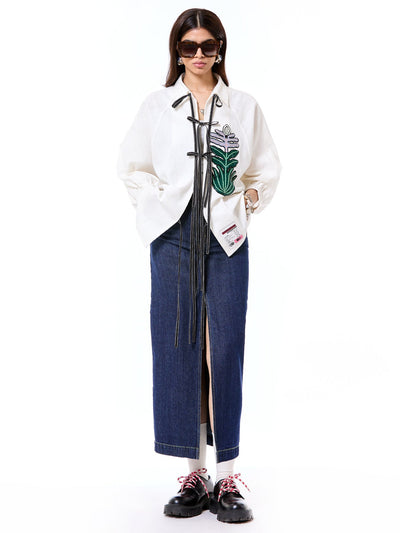 Embroidered Wing Tie-up Shirt