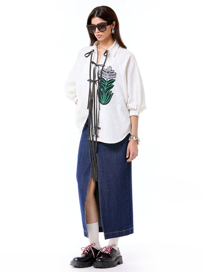 Embroidered Wing Tie-up Shirt