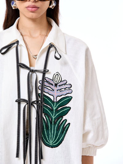 Embroidered Wing Tie-up Shirt