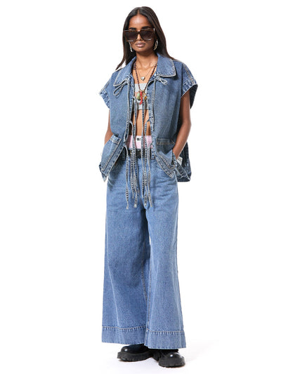 Distressed Tie-up Vest