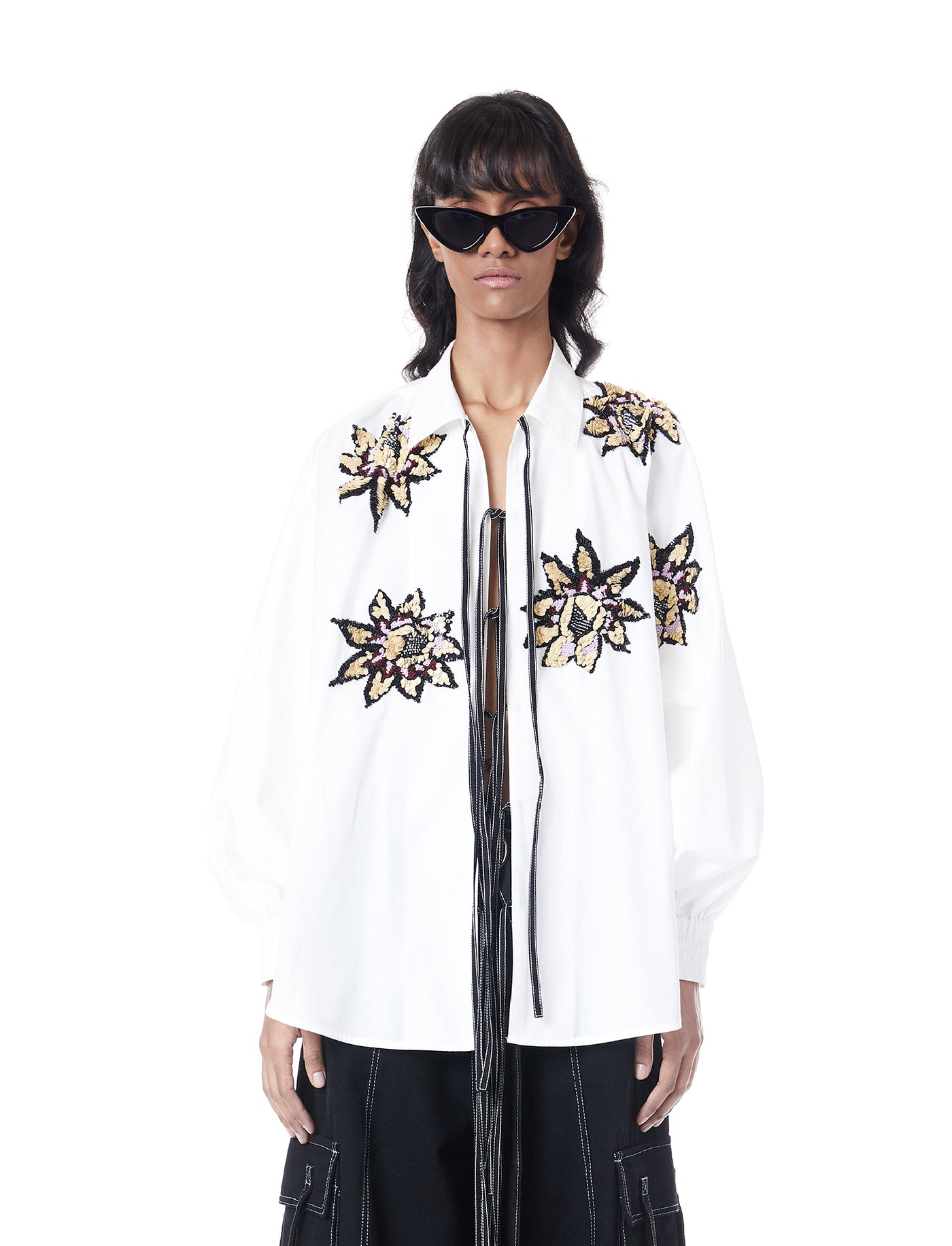 HANDCRAFTED TIE-UP BATWING SHIRT