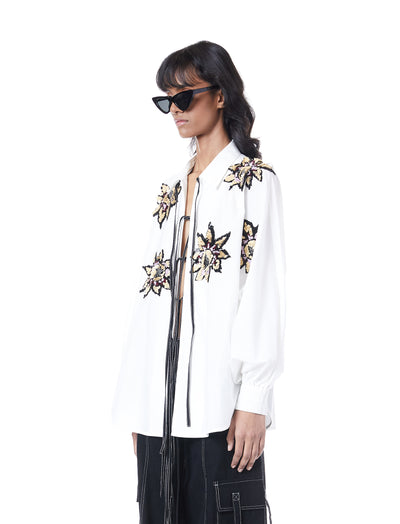 HANDCRAFTED TIE-UP BATWING SHIRT