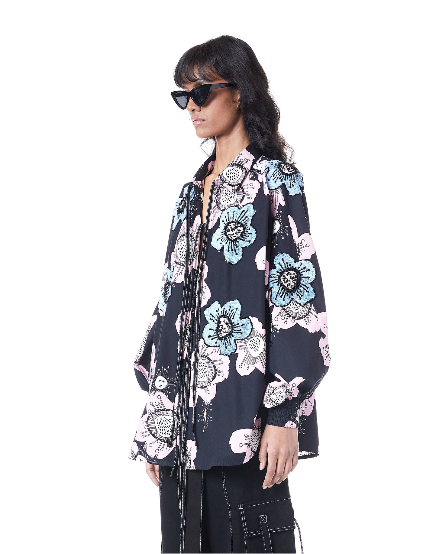 HANDCRAFTED MACRO FLORAL TIE-UP SHIRT