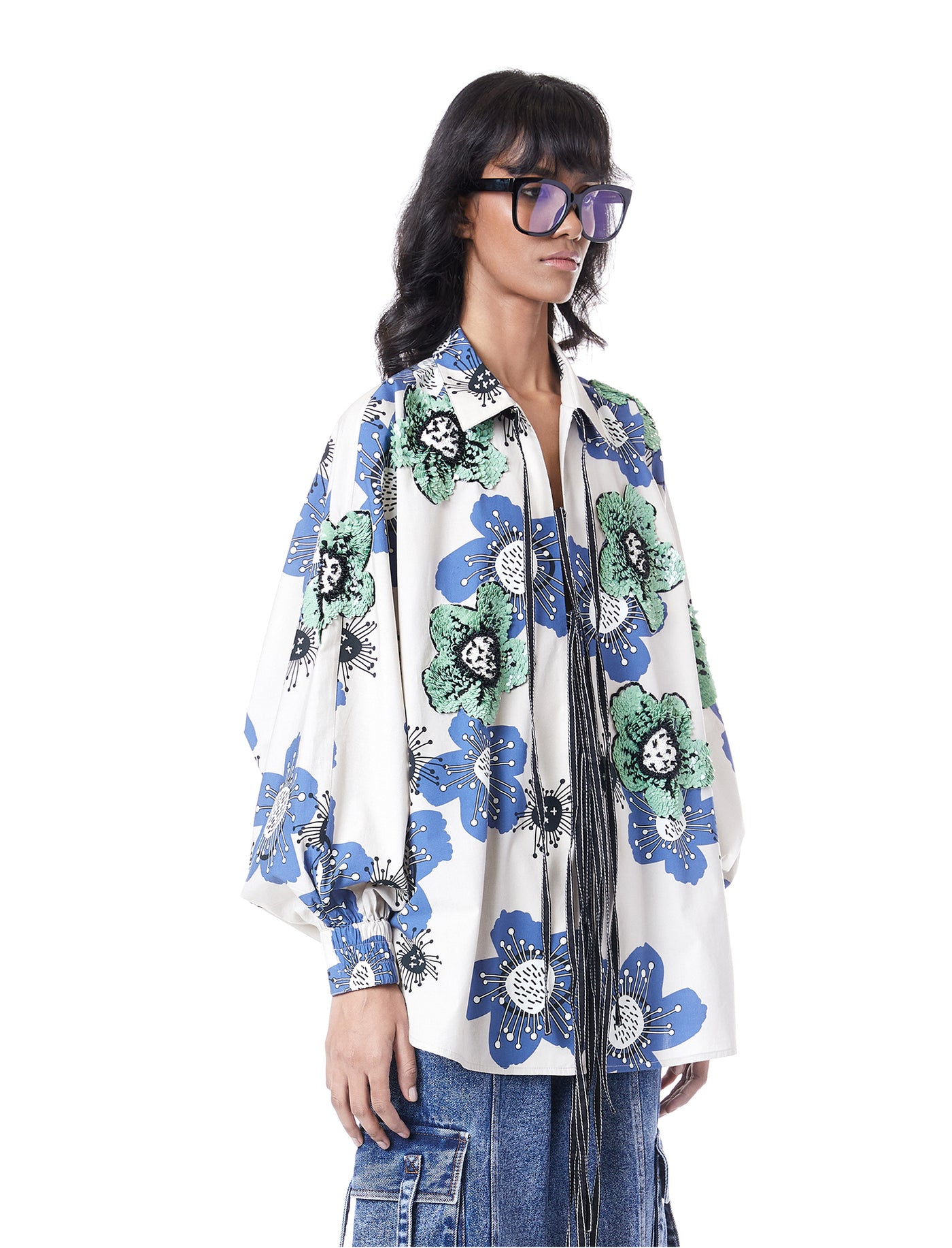 HANDCRAFTED MACRO FLORAL TIE-UP SHIRT