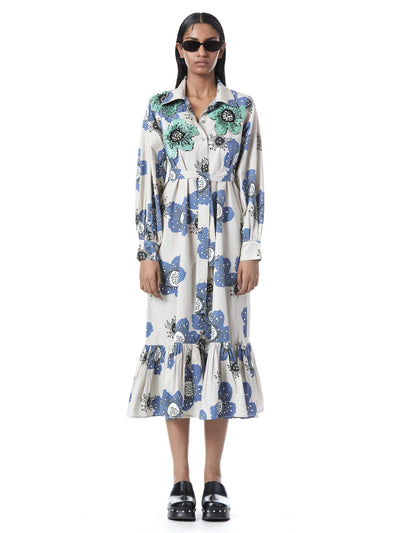 HANDCRAFTED MACRO FLORAL BELTED DRESS